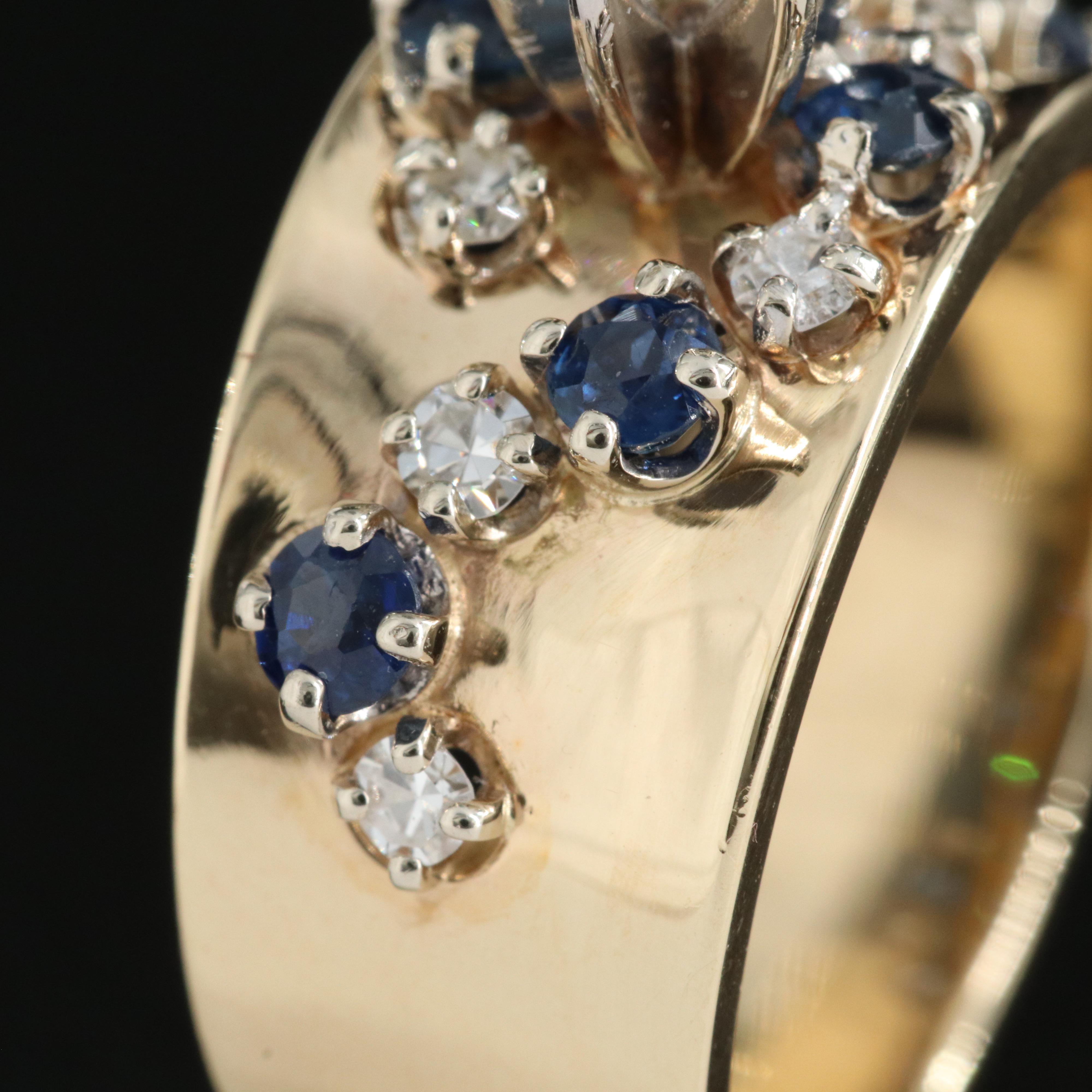 14K Diamond and Sapphire Cigar Band Ring