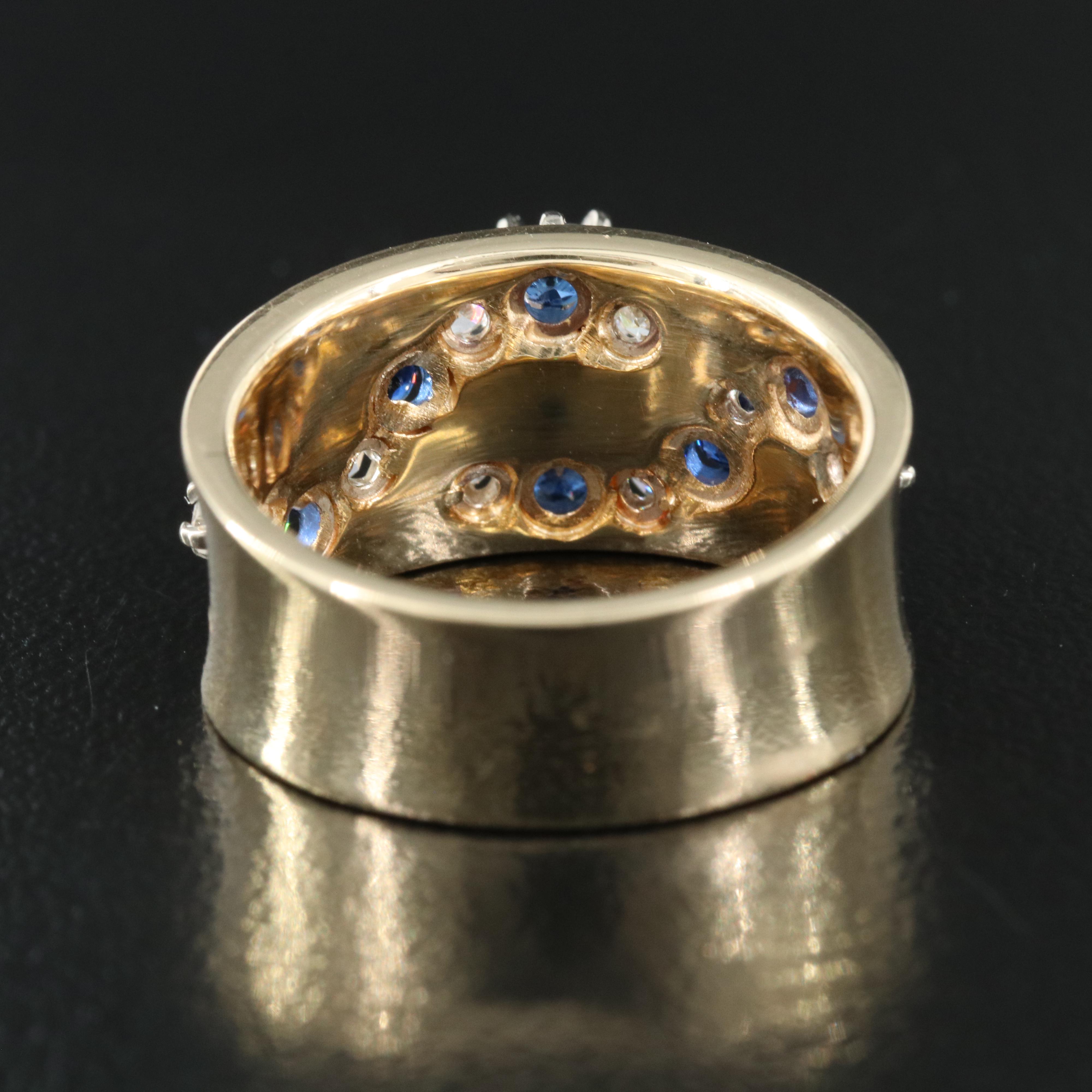 14K Diamond and Sapphire Cigar Band Ring