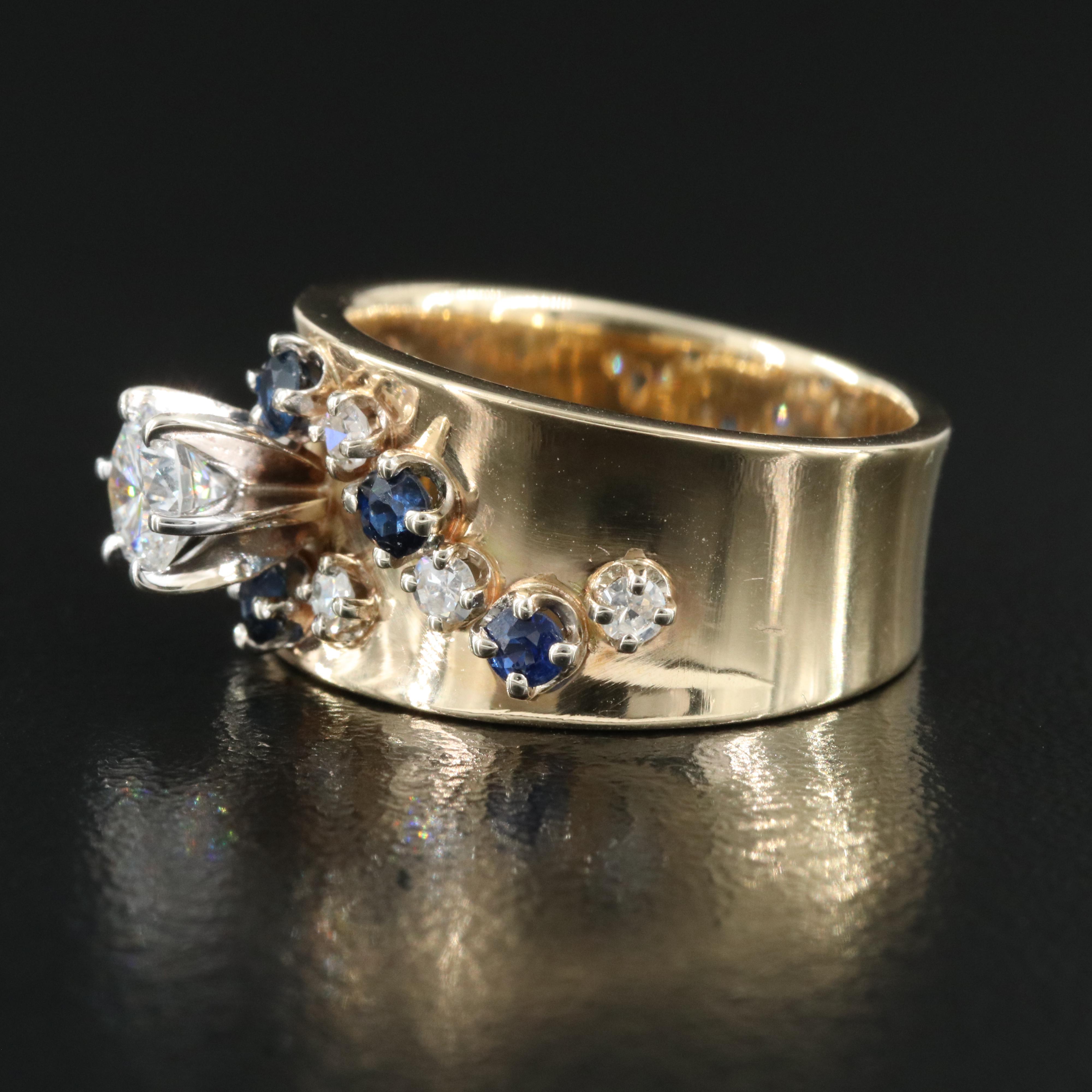 14K Diamond and Sapphire Cigar Band Ring