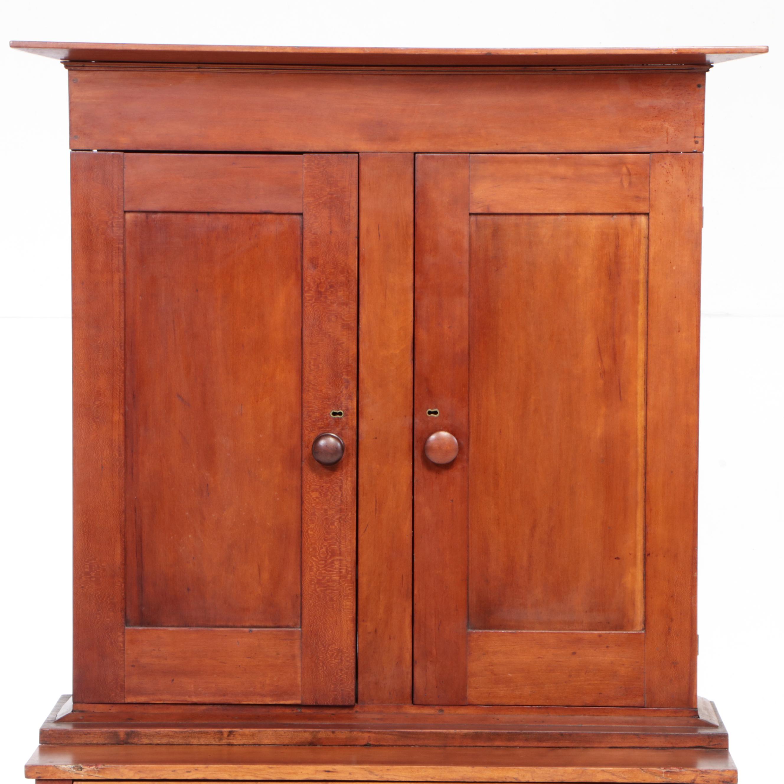 American Primitive Mixed Hardwoods Cherry-Finish Bookcase-on-Table, Mid-19th C