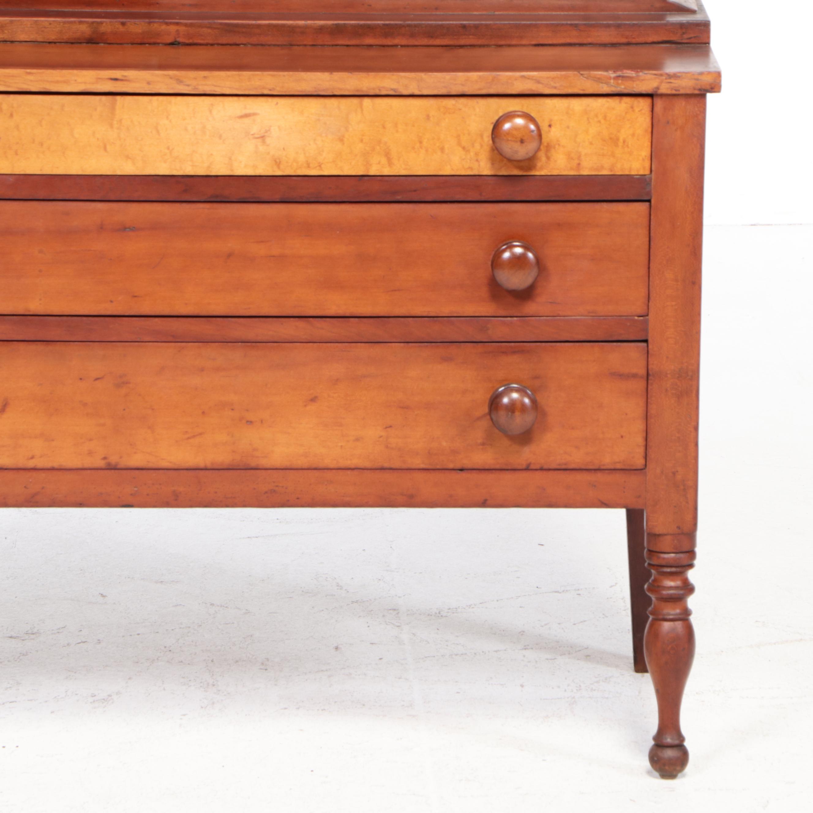 American Primitive Mixed Hardwoods Cherry-Finish Bookcase-on-Table, Mid-19th C