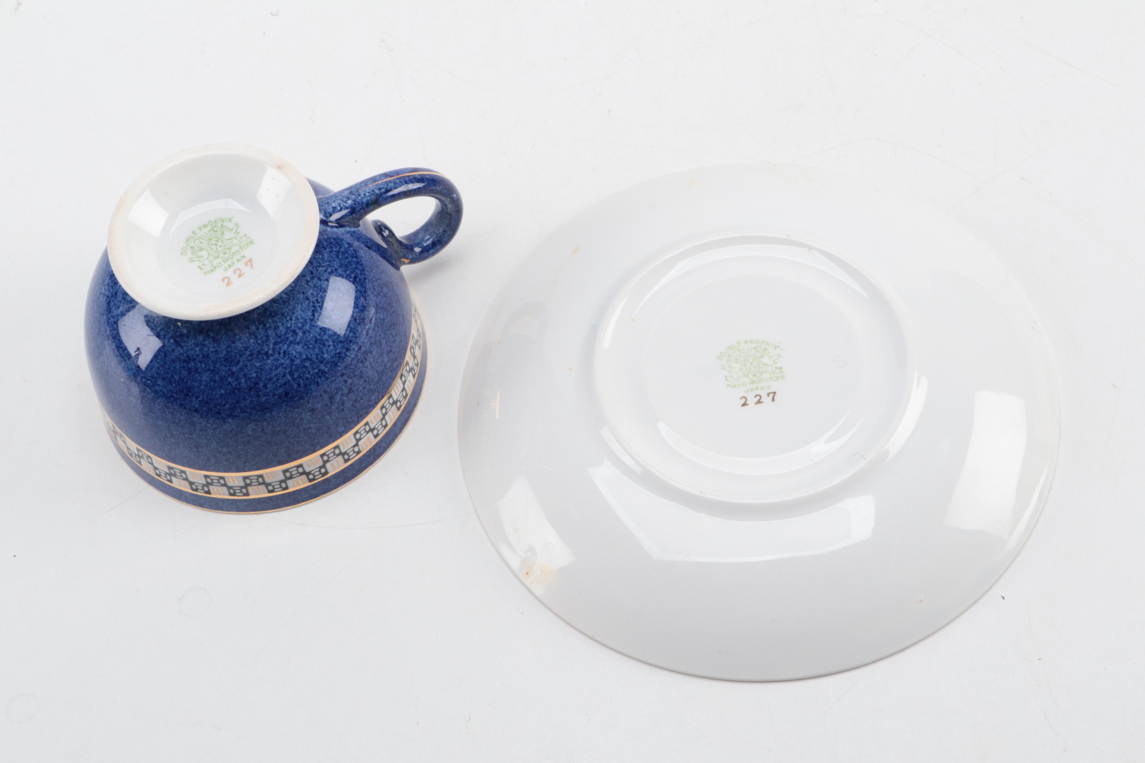 Nikko Double Phoenix Japanese Ironstone Tea Set and Plates, Mid-20th Century