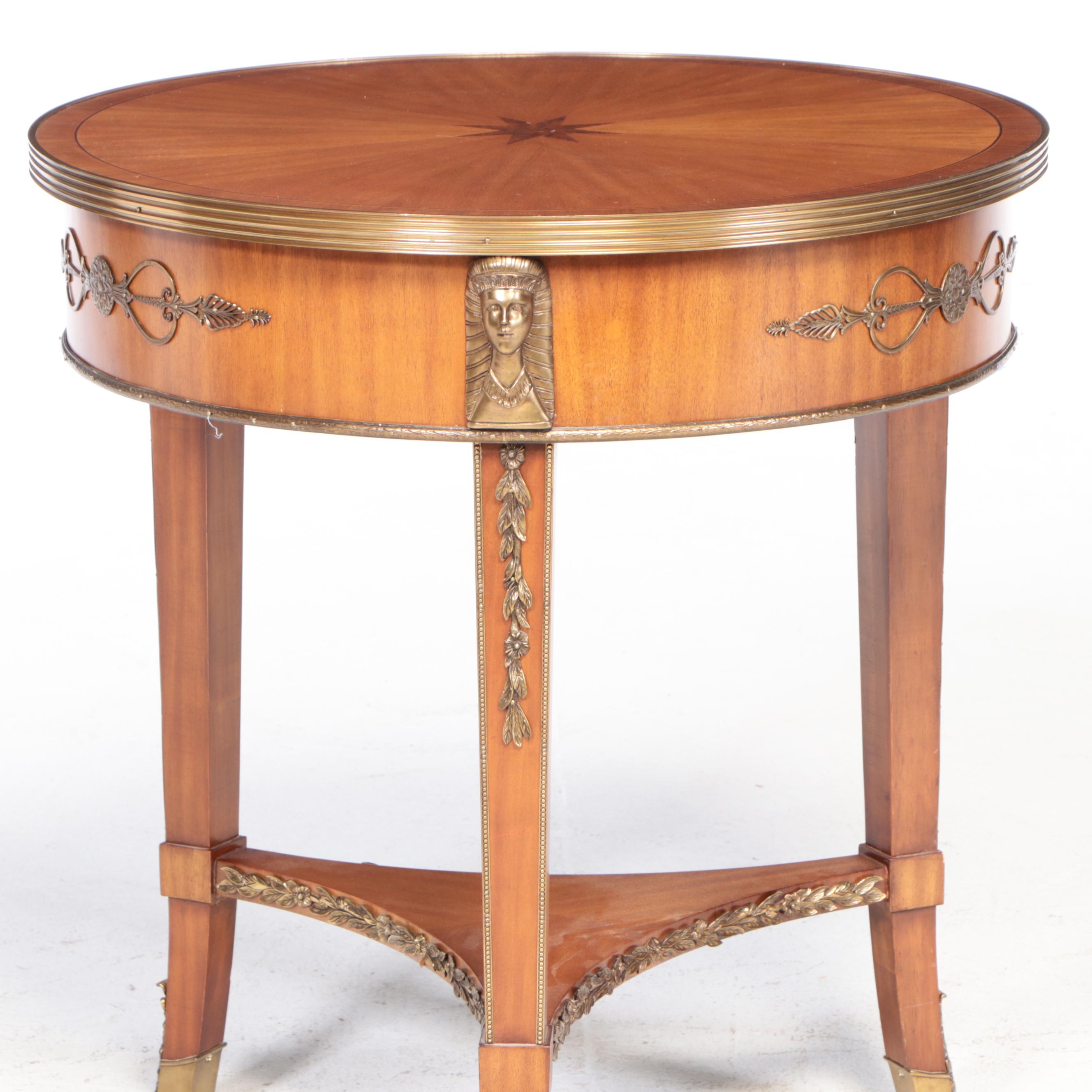 Maitland-Smith Empire Style Gilt Brass-Mounted and Marquetry Guéridon