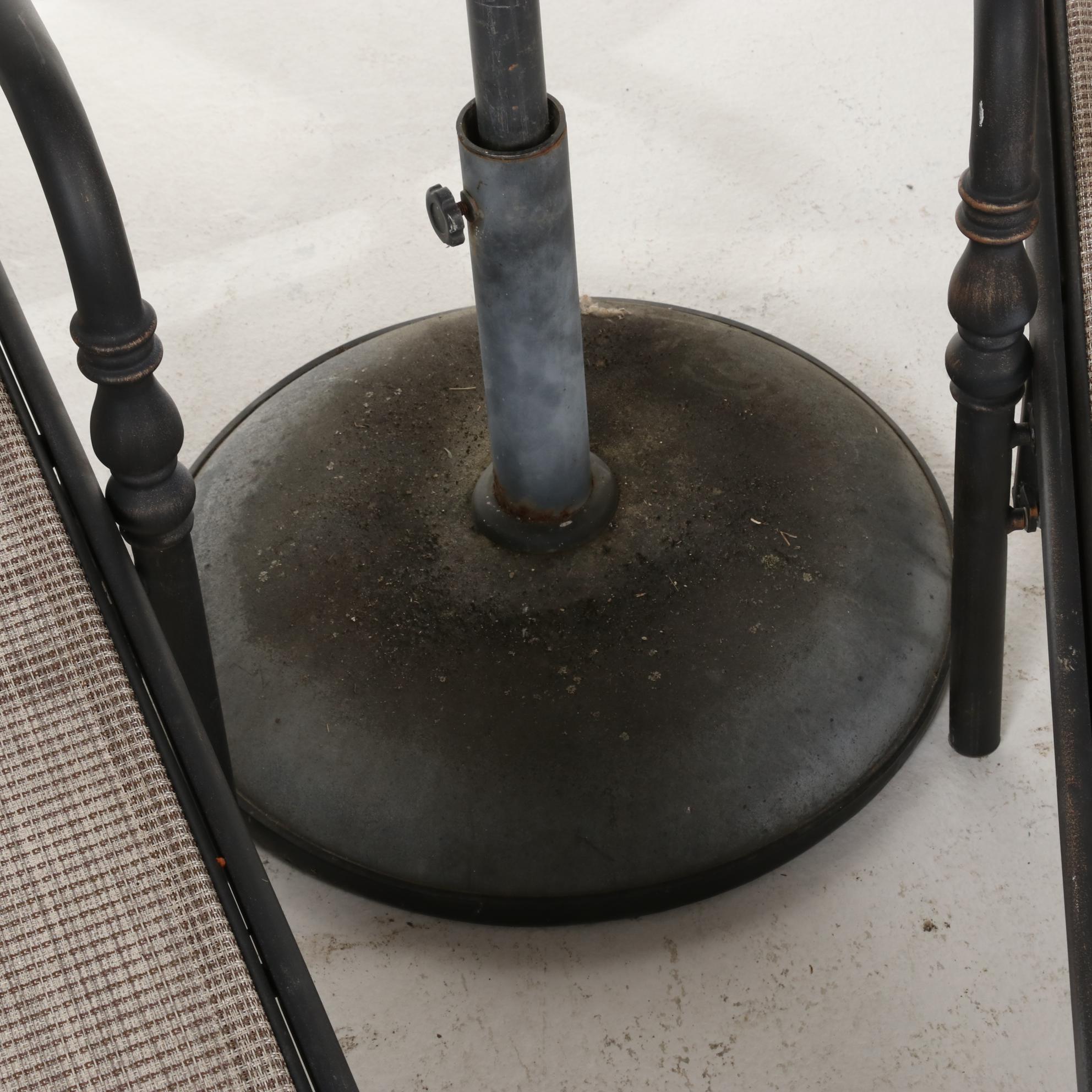 Hampton Bay Metal and Mesh Patio Lounge Chairs with Umbrella and Stand