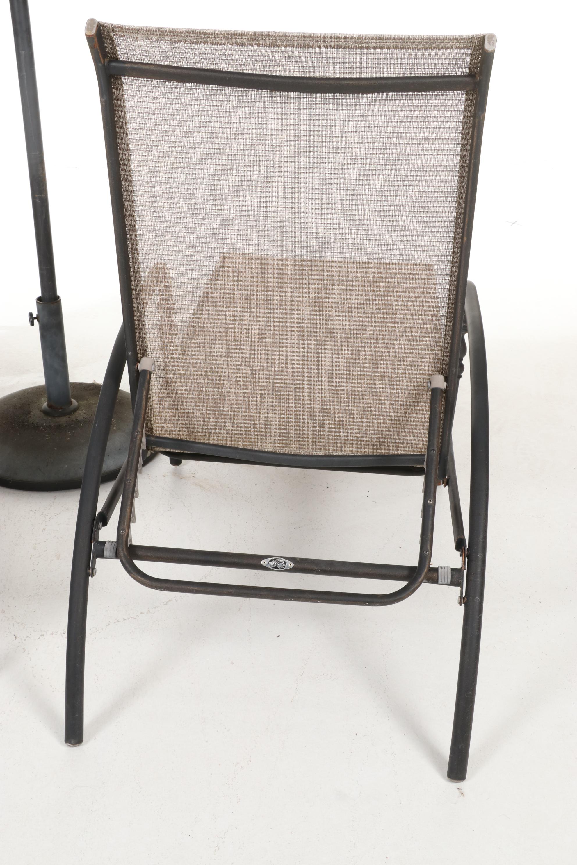 Hampton Bay Metal and Mesh Patio Lounge Chairs with Umbrella and Stand