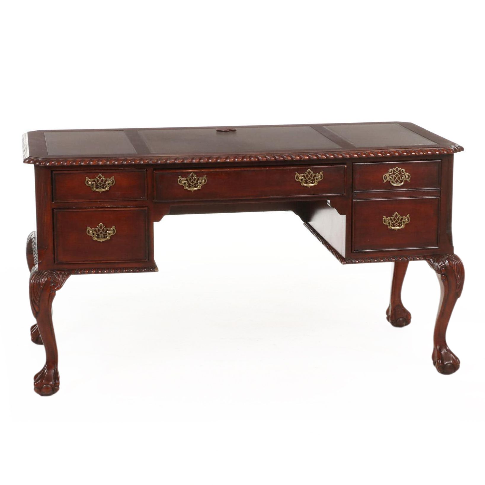 Chippendale Style Cherrywood and Bonded Leather Top Desk