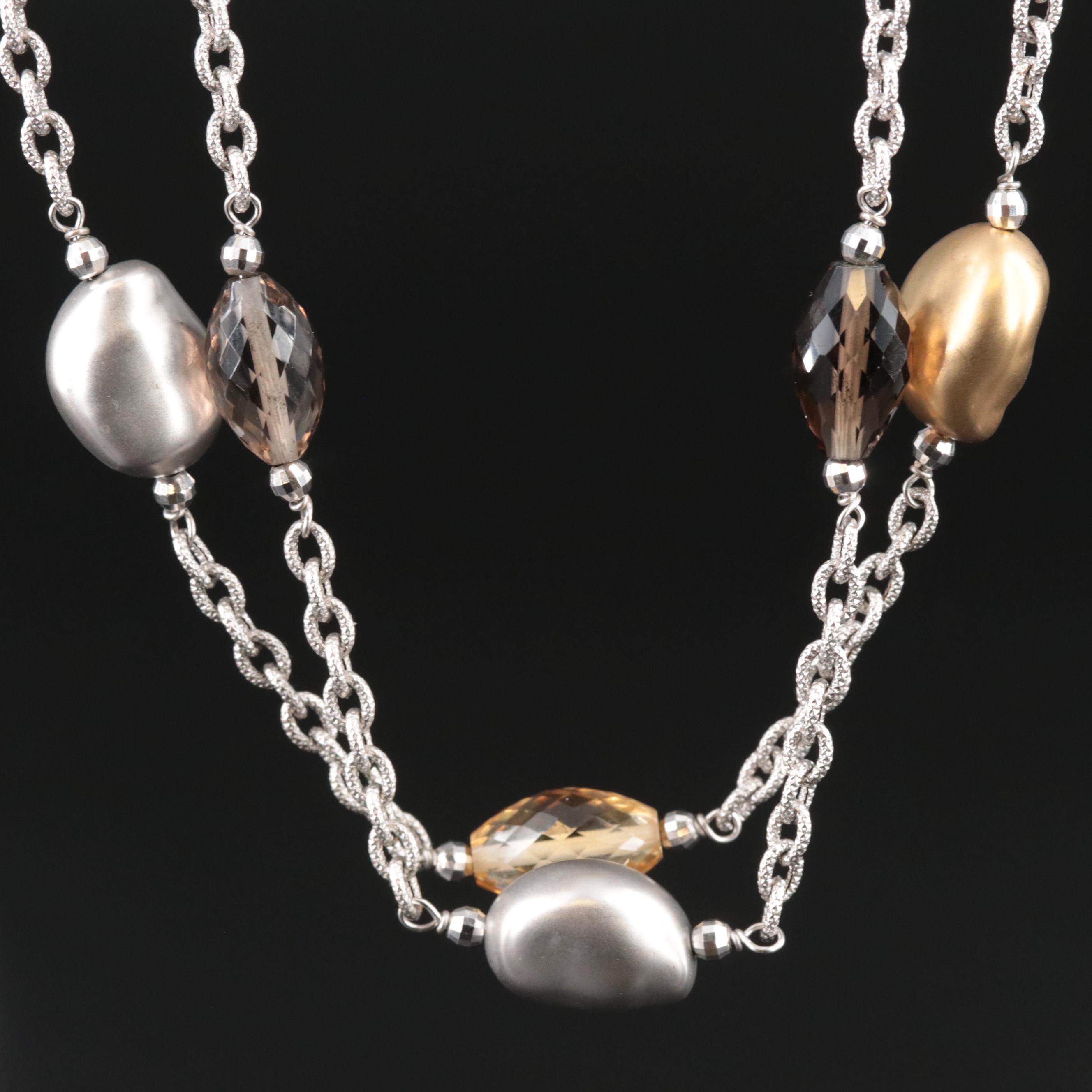 Roberto Coin 18K Smoky Quartz, Citrine, and Diamond Double Strand Necklace