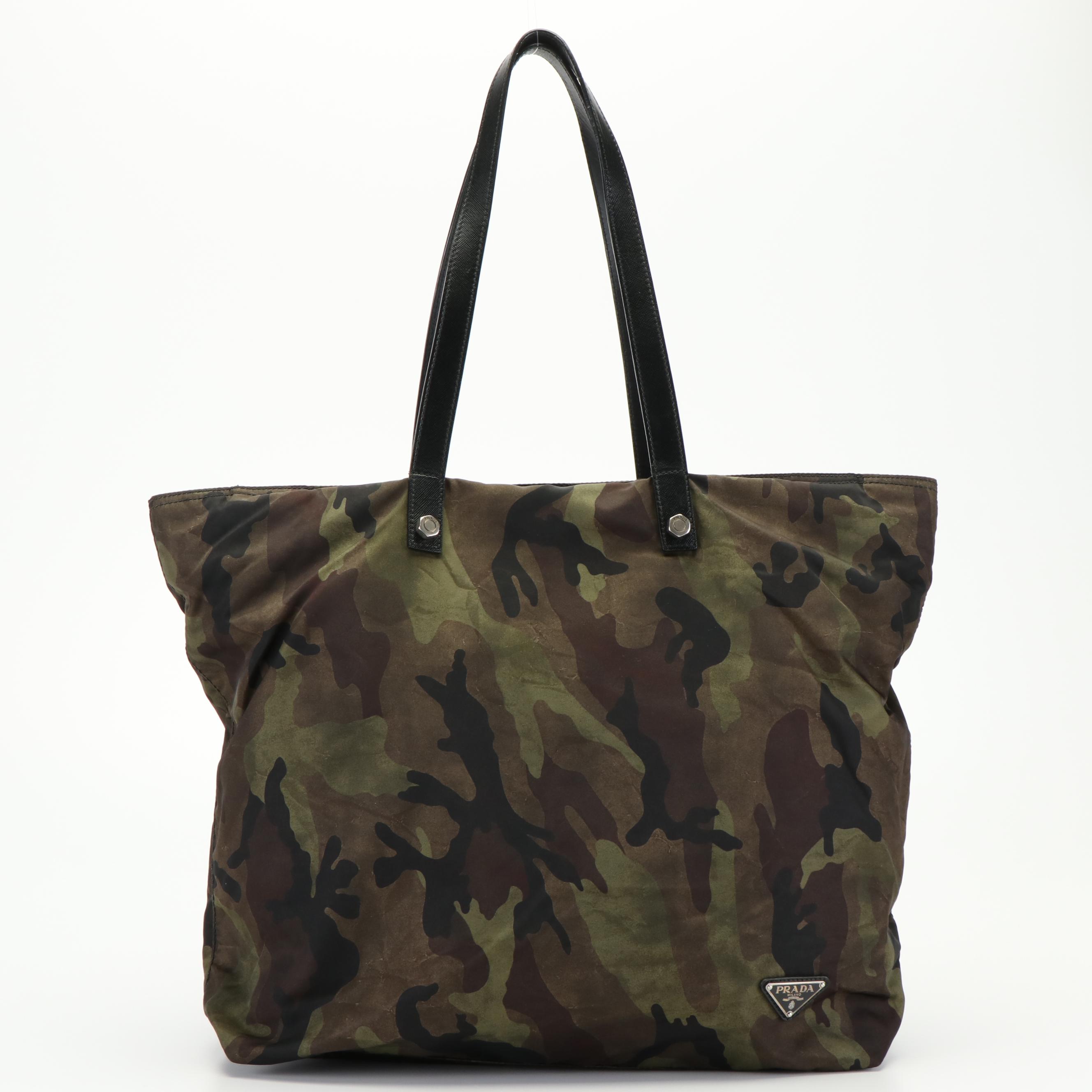 Prada Tessuto Camouflage Convertible Nylon and Leather Tote
