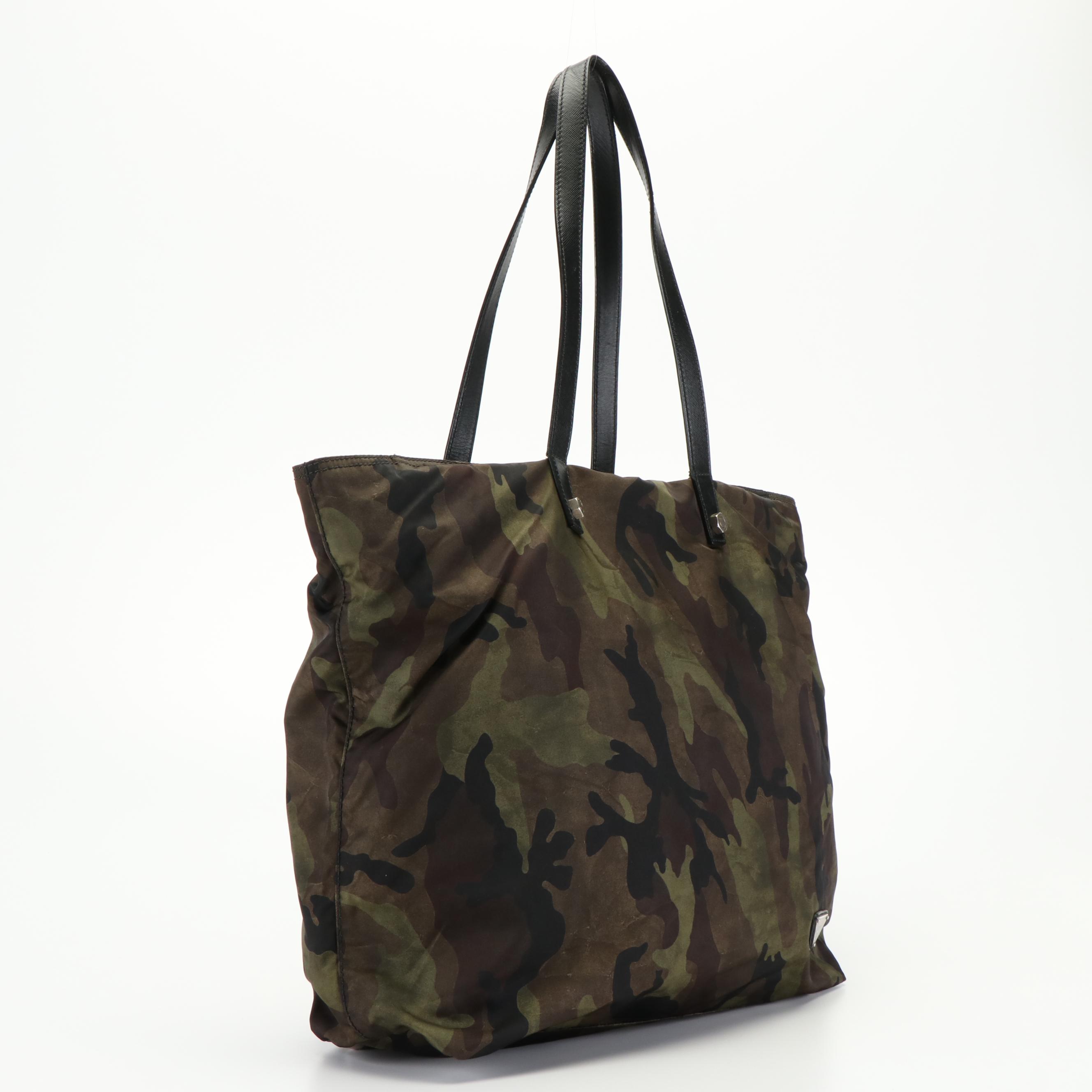 Prada Tessuto Camouflage Convertible Nylon and Leather Tote