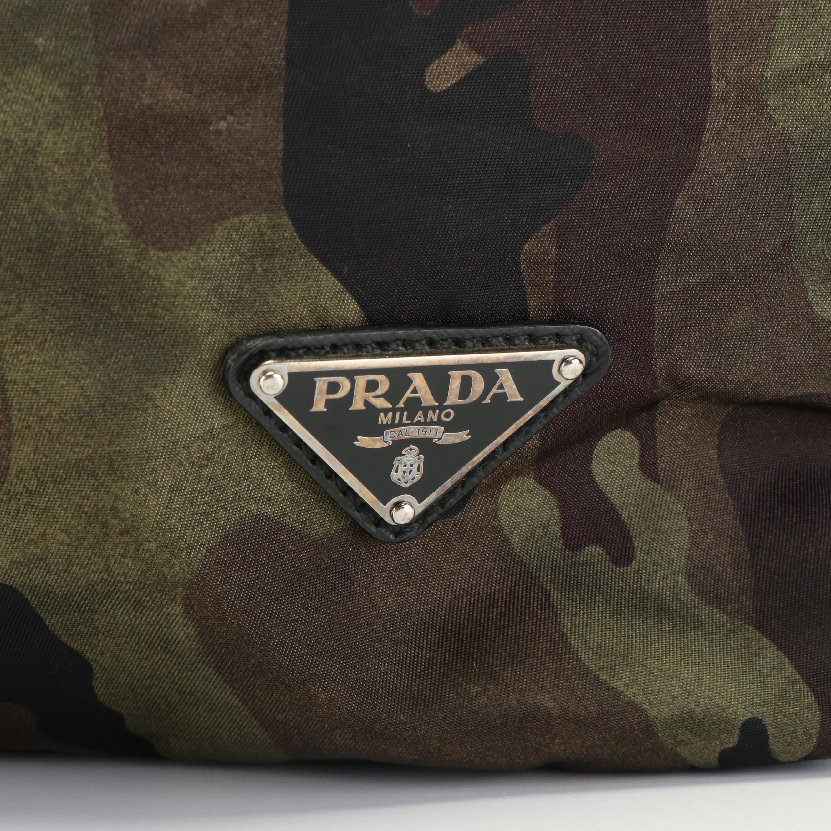 Prada Tessuto Camouflage Convertible Nylon and Leather Tote