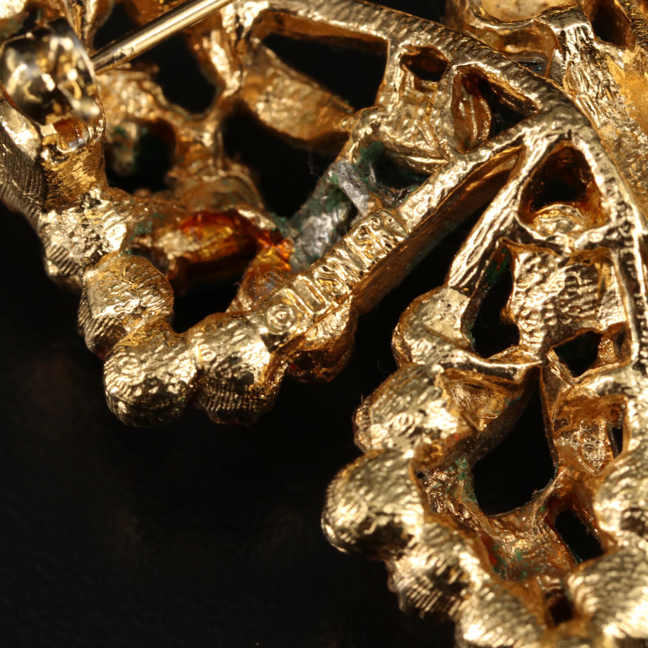 Vintage Glass Cabochon and Rhinestone Butterfly Pin and Earring Set