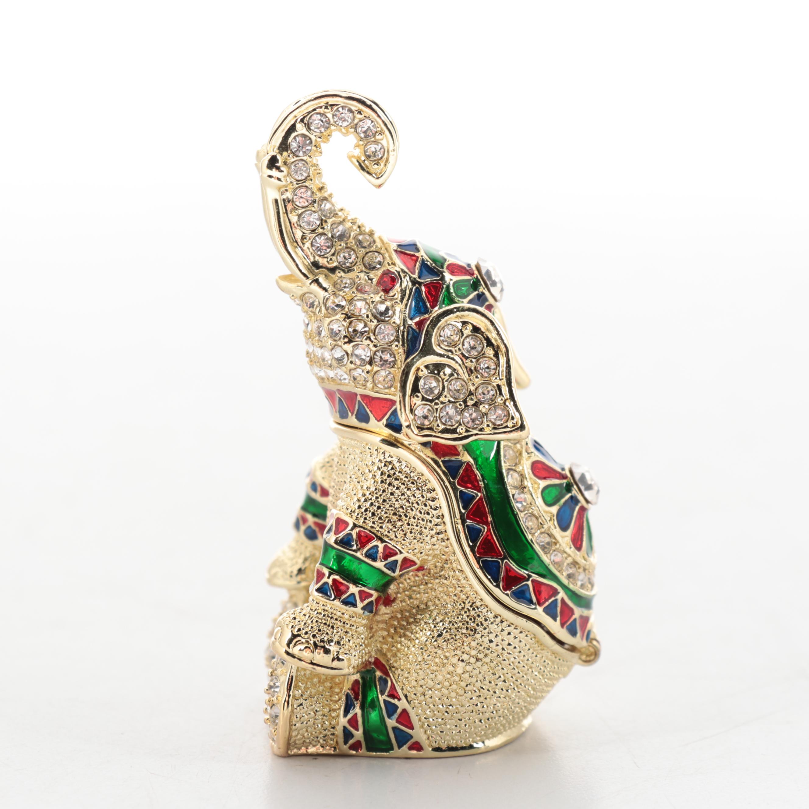 Enameled and Jeweled Metal Elephant-Shaped Boxes
