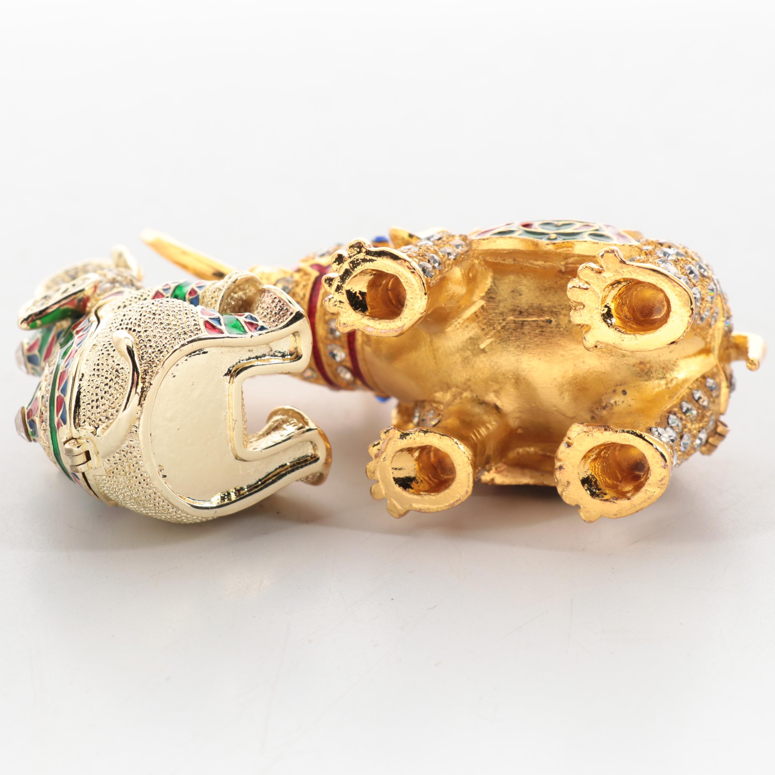 Enameled and Jeweled Metal Elephant-Shaped Boxes