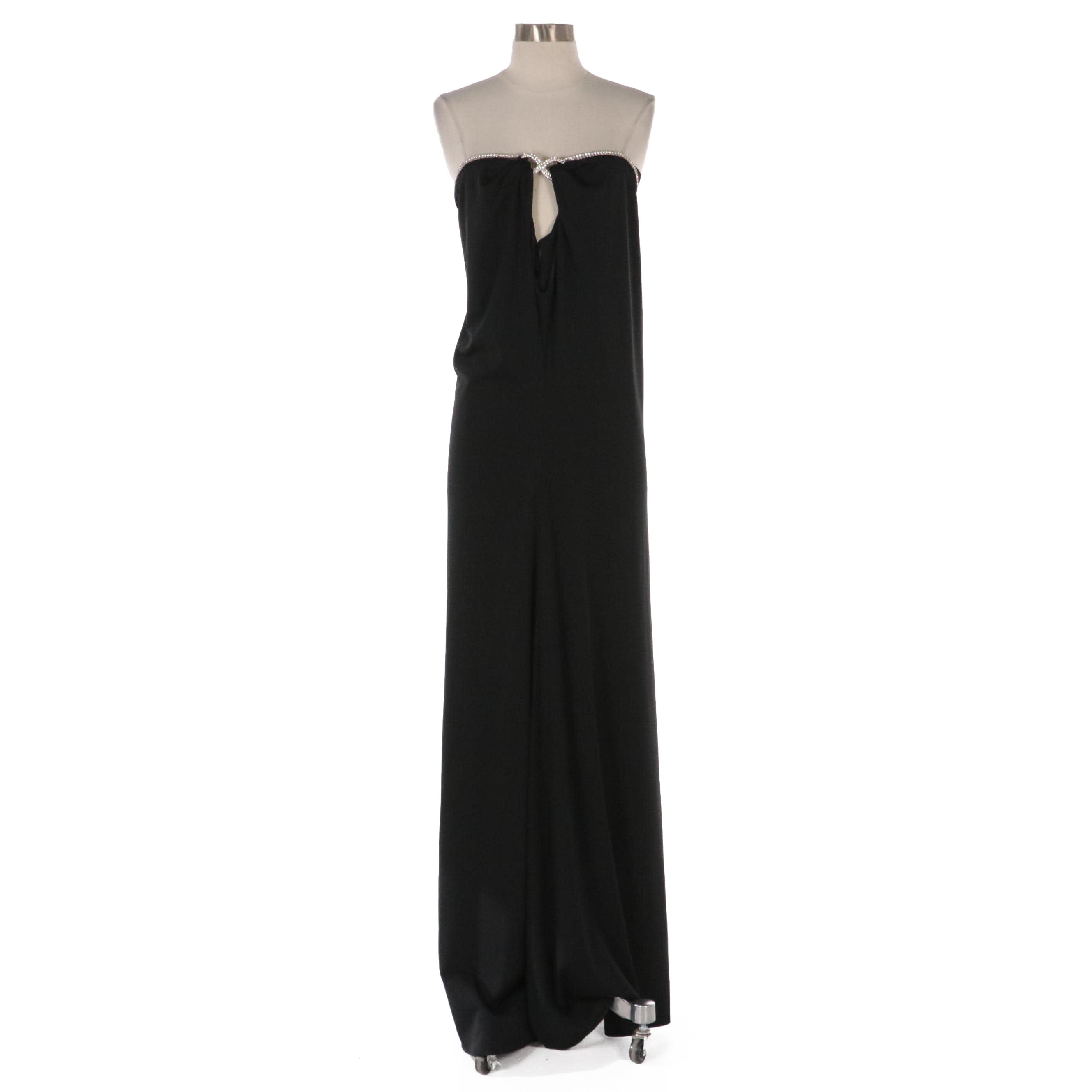 Black One-Shoulder Evening Dress Embellished with Prong-Set Crystal Rhinestones