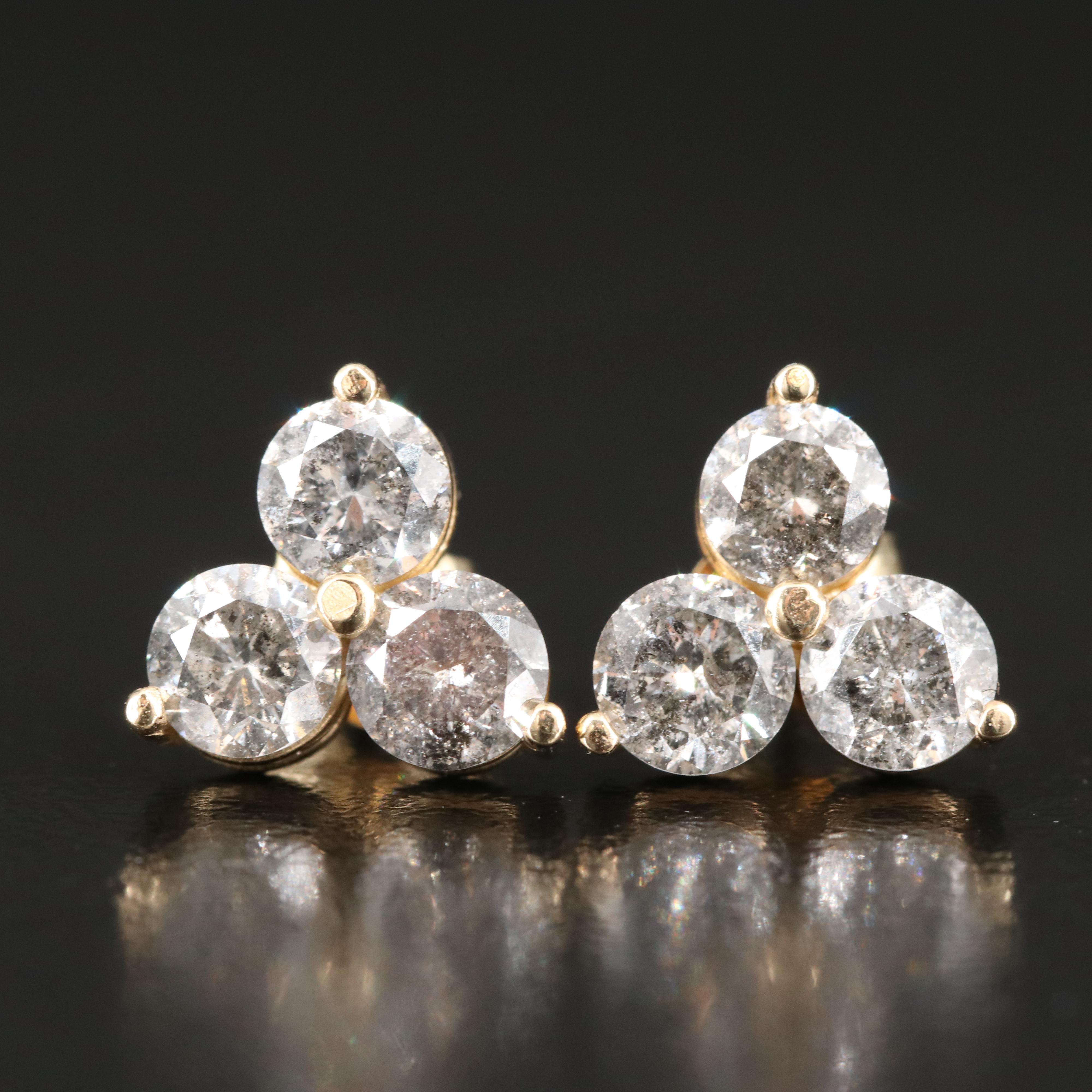 14K 1.90 CTW Diamond Triple Earrings