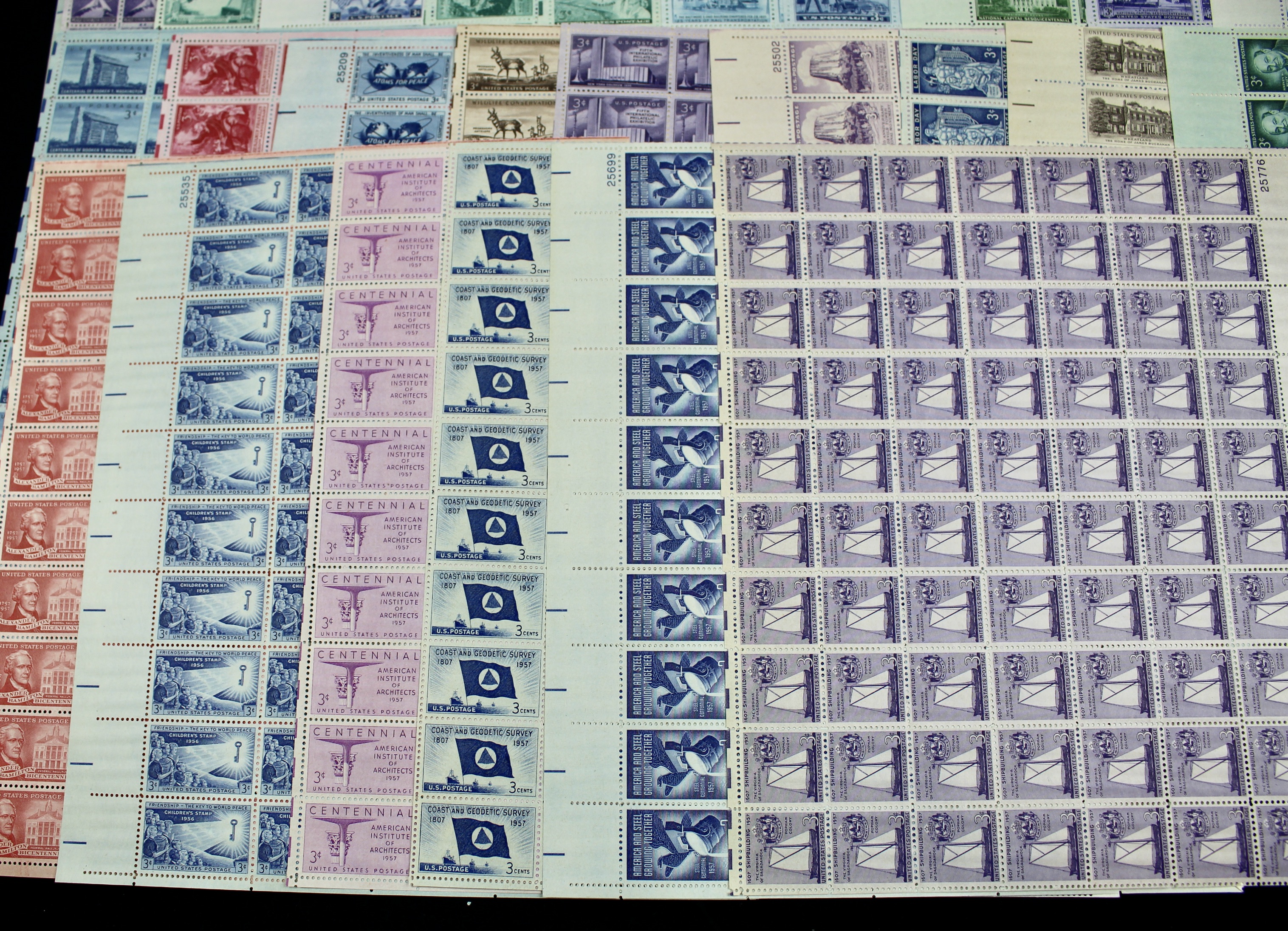 Sixty-Five Different U.S. 3-Cent Postage Stamp Sheets, 1940s-1950s