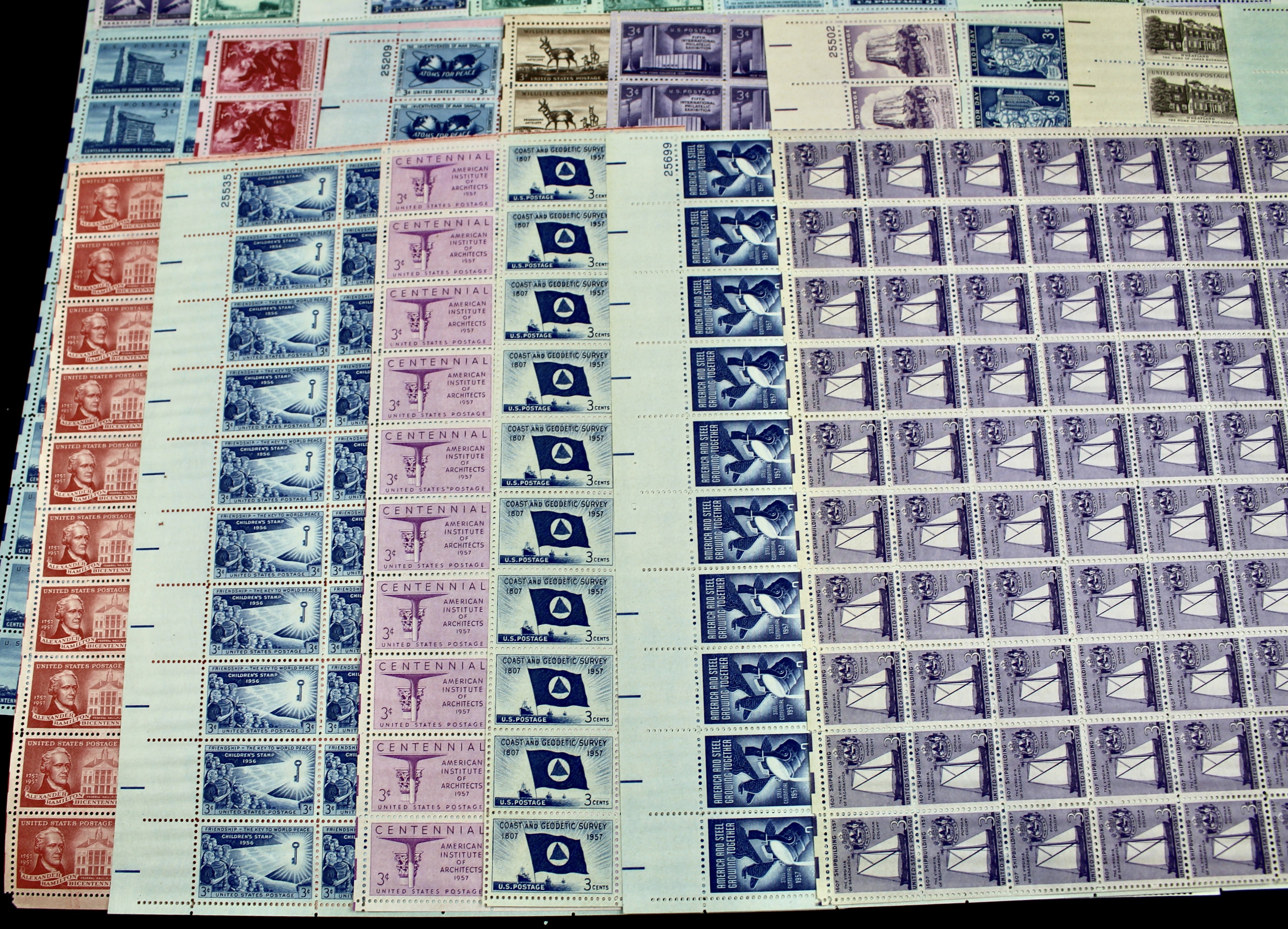 Sixty-Five Different U.S. 3-Cent Postage Stamp Sheets, 1940s-1950s