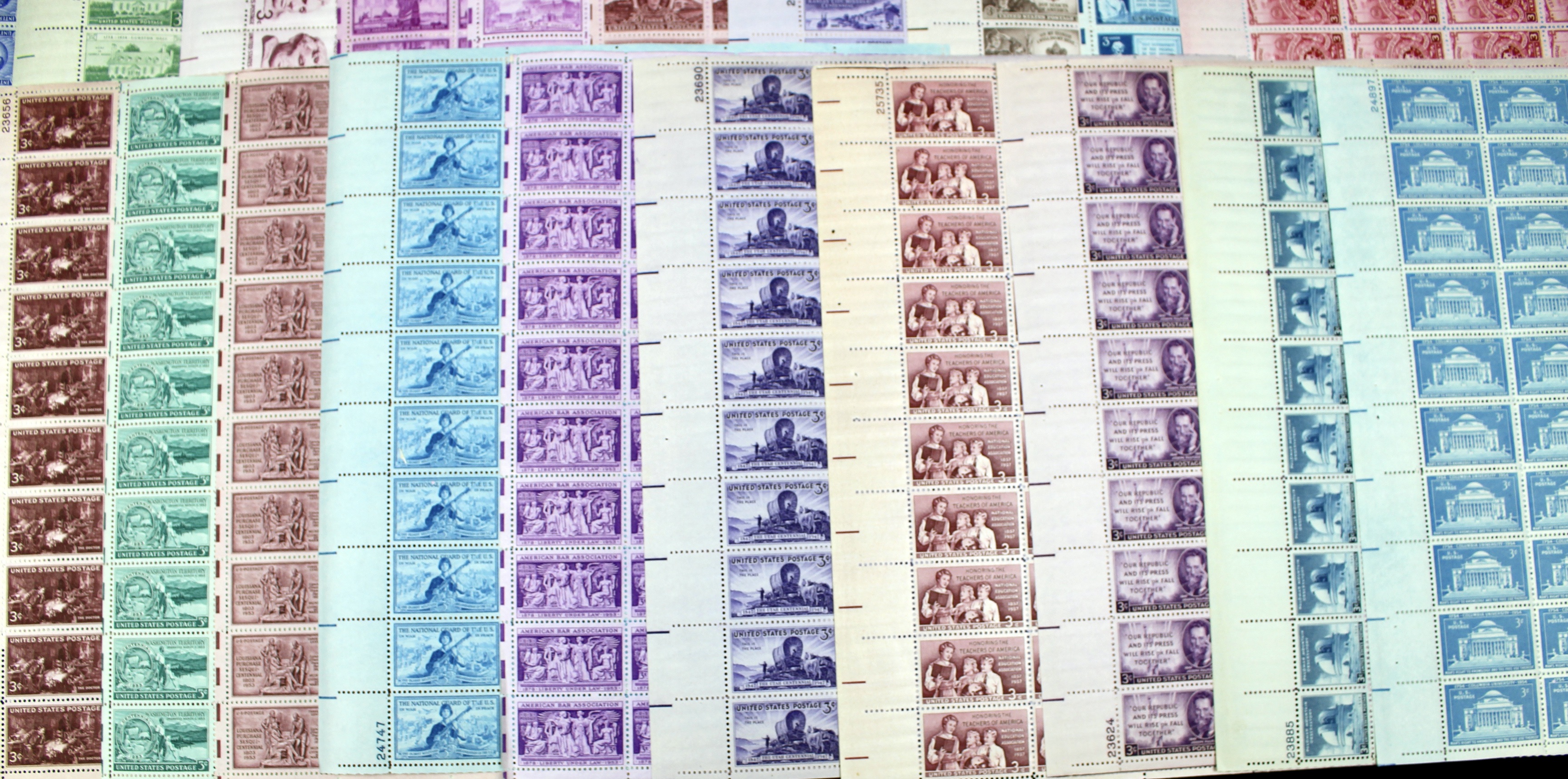 Sixty-Five Different U.S. 3-Cent Postage Stamp Sheets, 1940s-1950s