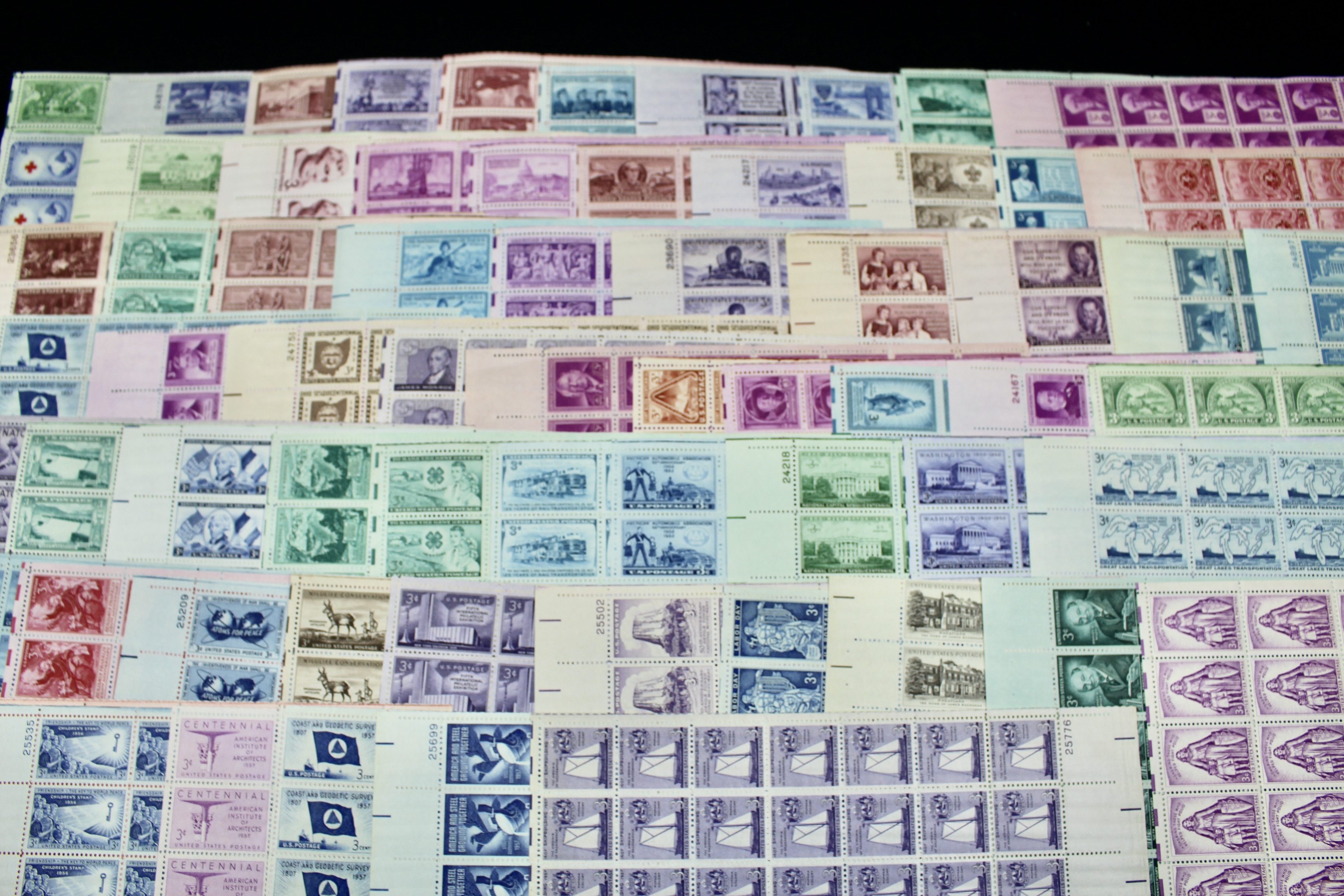Sixty-Five Different U.S. 3-Cent Postage Stamp Sheets, 1940s-1950s