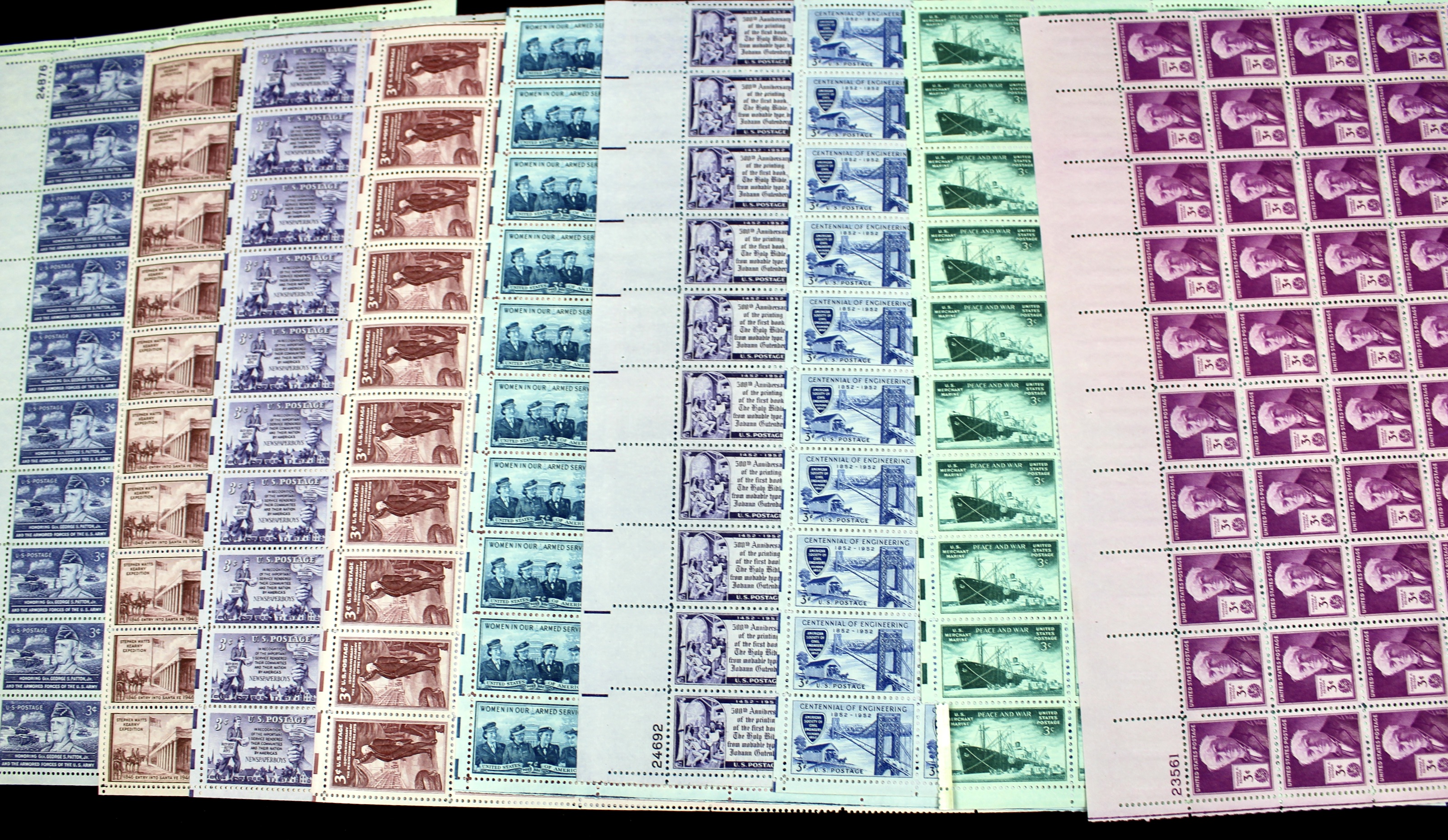 Sixty-Five Different U.S. 3-Cent Postage Stamp Sheets, 1940s-1950s