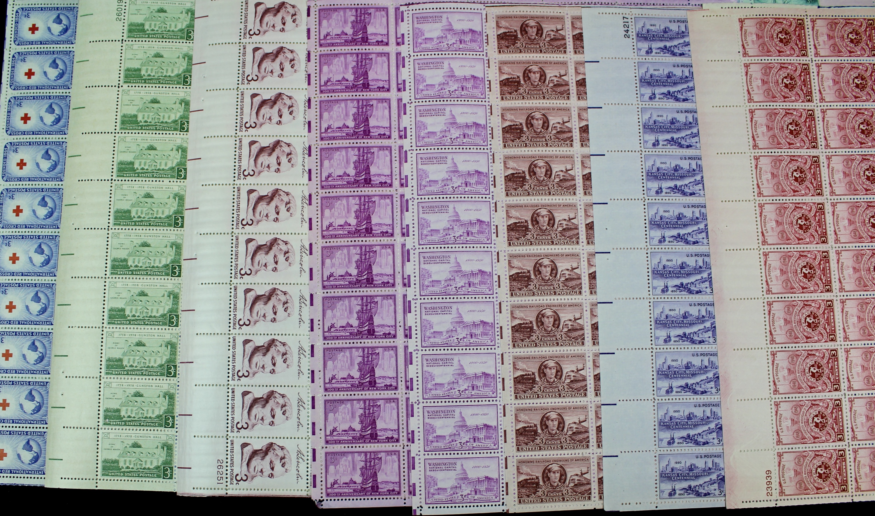Sixty-Five Different U.S. 3-Cent Postage Stamp Sheets, 1940s-1950s