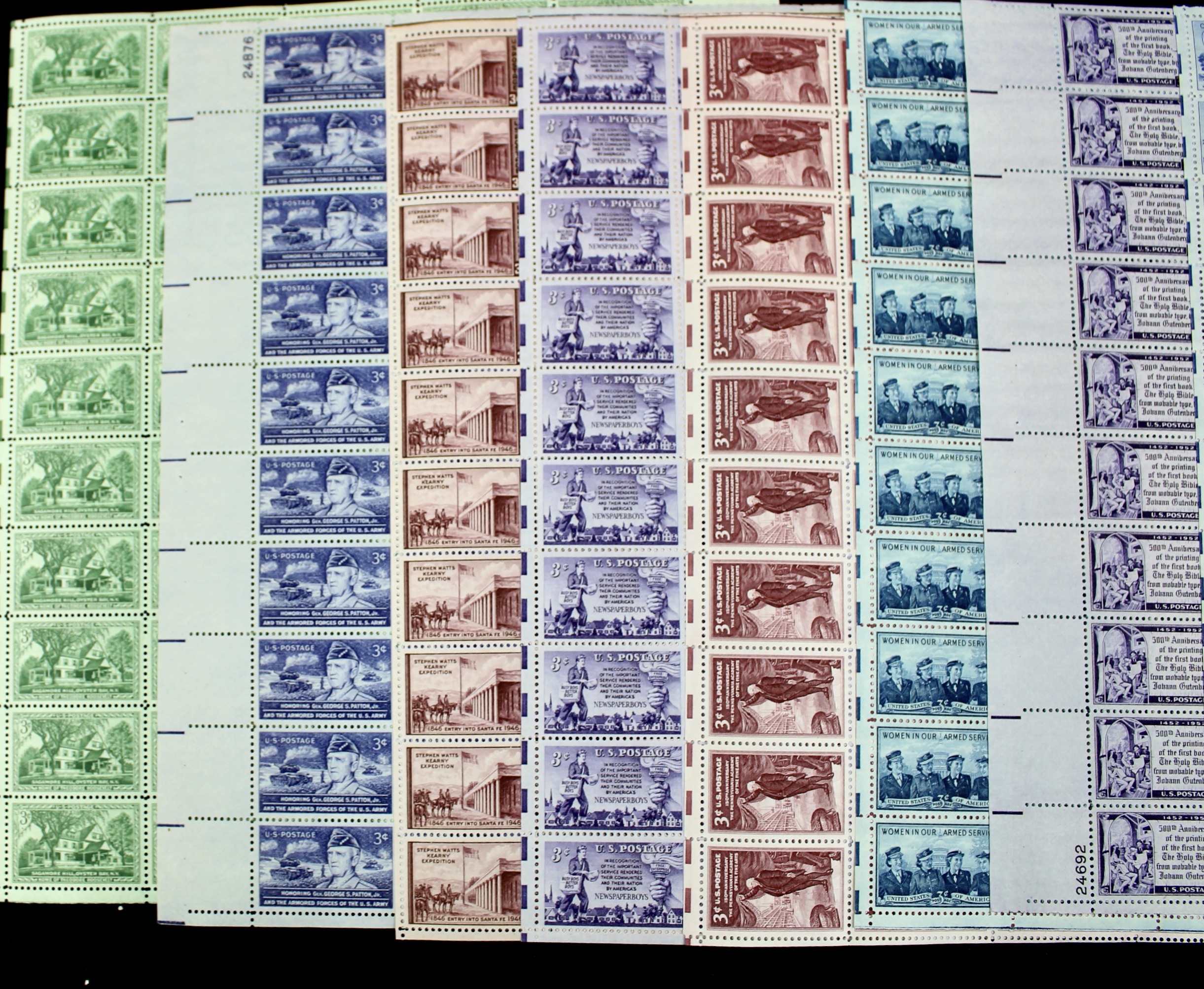 Sixty-Five Different U.S. 3-Cent Postage Stamp Sheets, 1940s-1950s