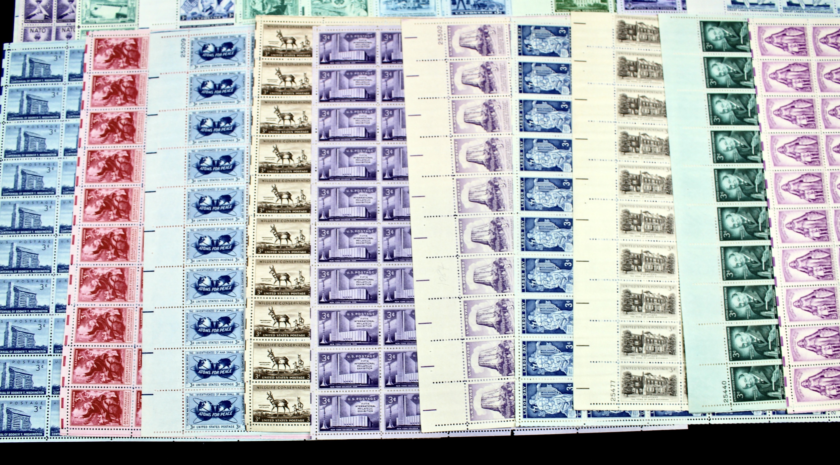 Sixty-Five Different U.S. 3-Cent Postage Stamp Sheets, 1940s-1950s