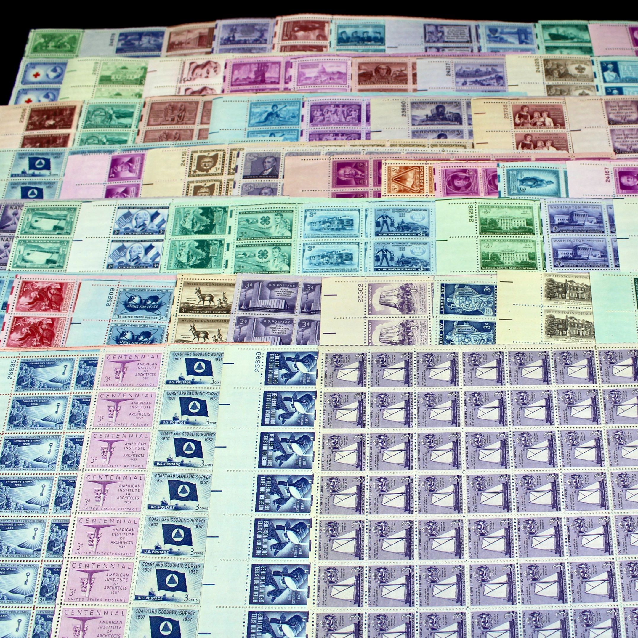 Sixty-Five Different U.S. 3-Cent Postage Stamp Sheets, 1940s-1950s