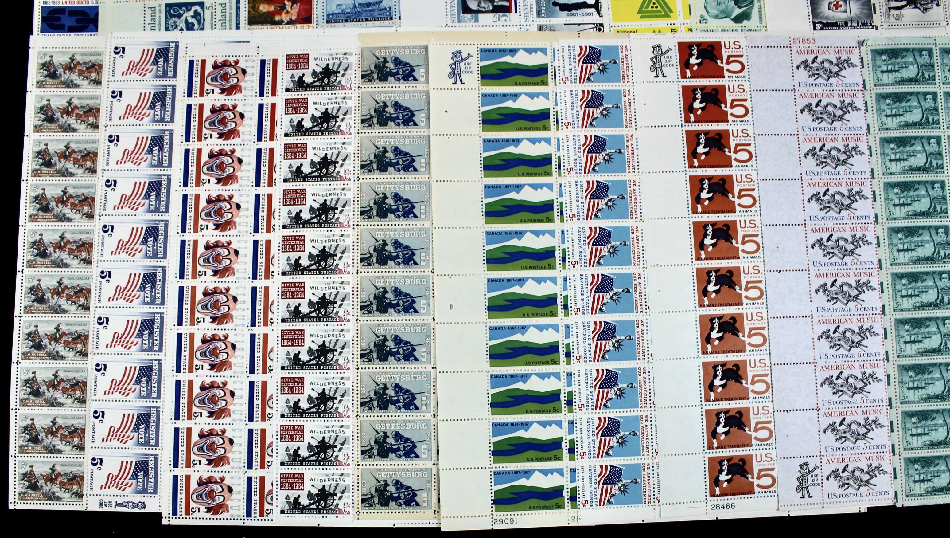 Forty-Seven Different U.S. 5-Cent Postage Stamp Sheets, 1950s-1960s