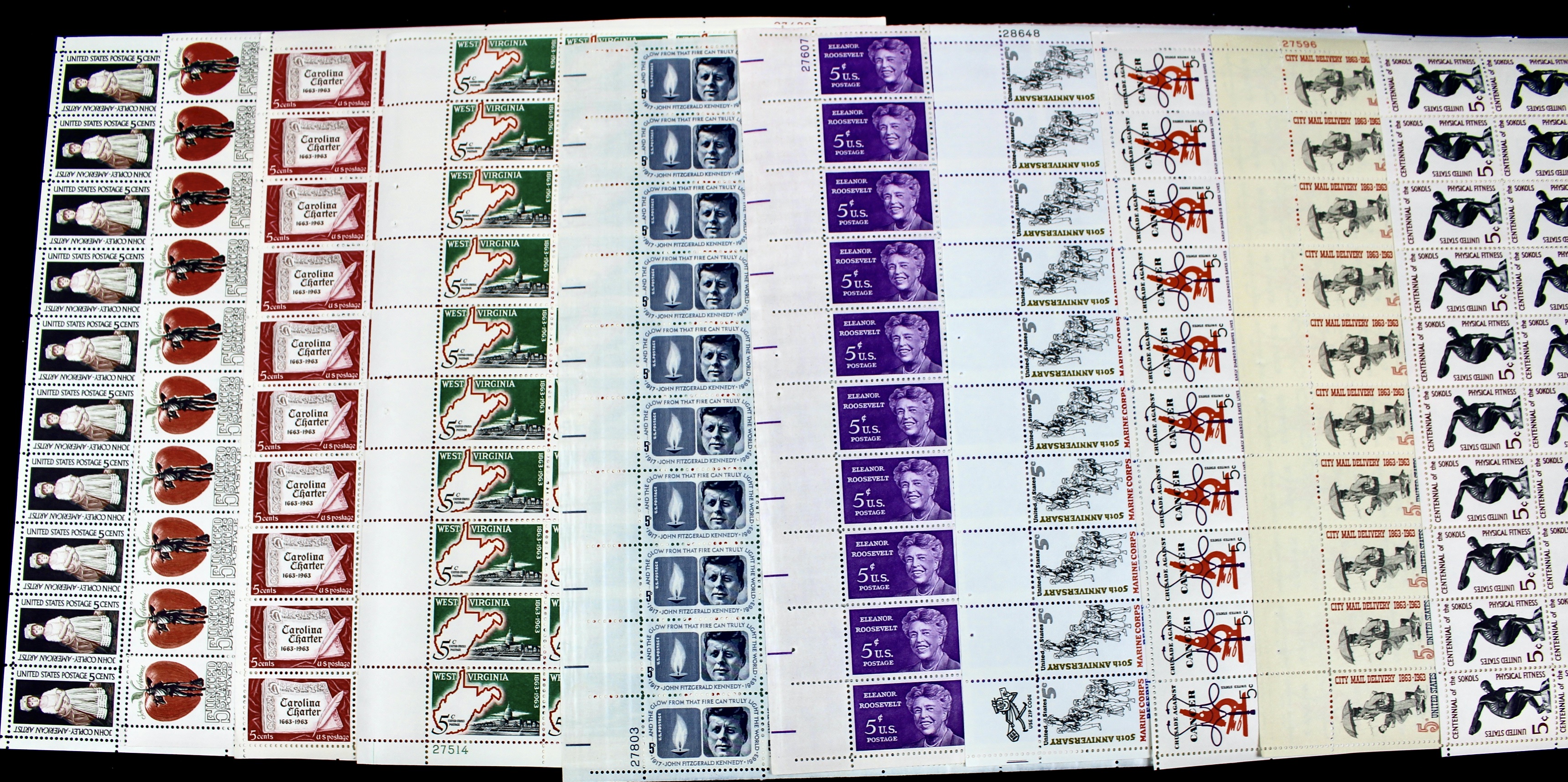 Forty-Seven Different U.S. 5-Cent Postage Stamp Sheets, 1950s-1960s