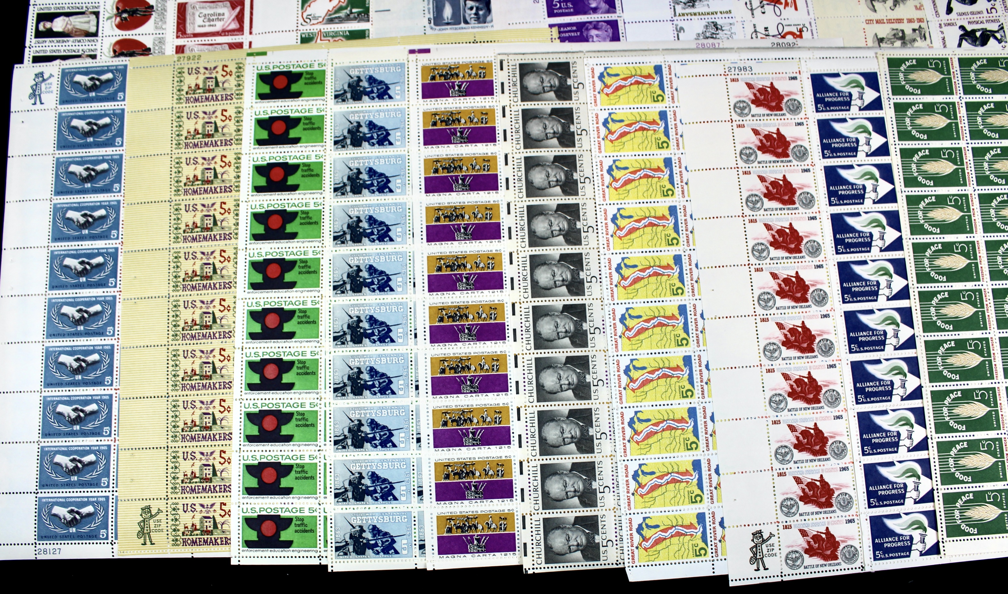 Forty-Seven Different U.S. 5-Cent Postage Stamp Sheets, 1950s-1960s