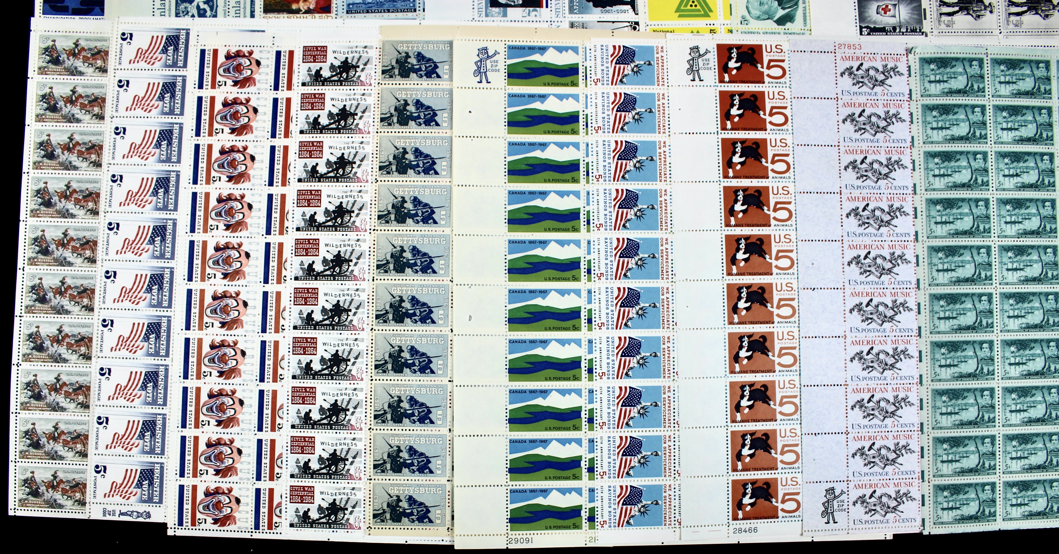Forty-Seven Different U.S. 5-Cent Postage Stamp Sheets, 1950s-1960s