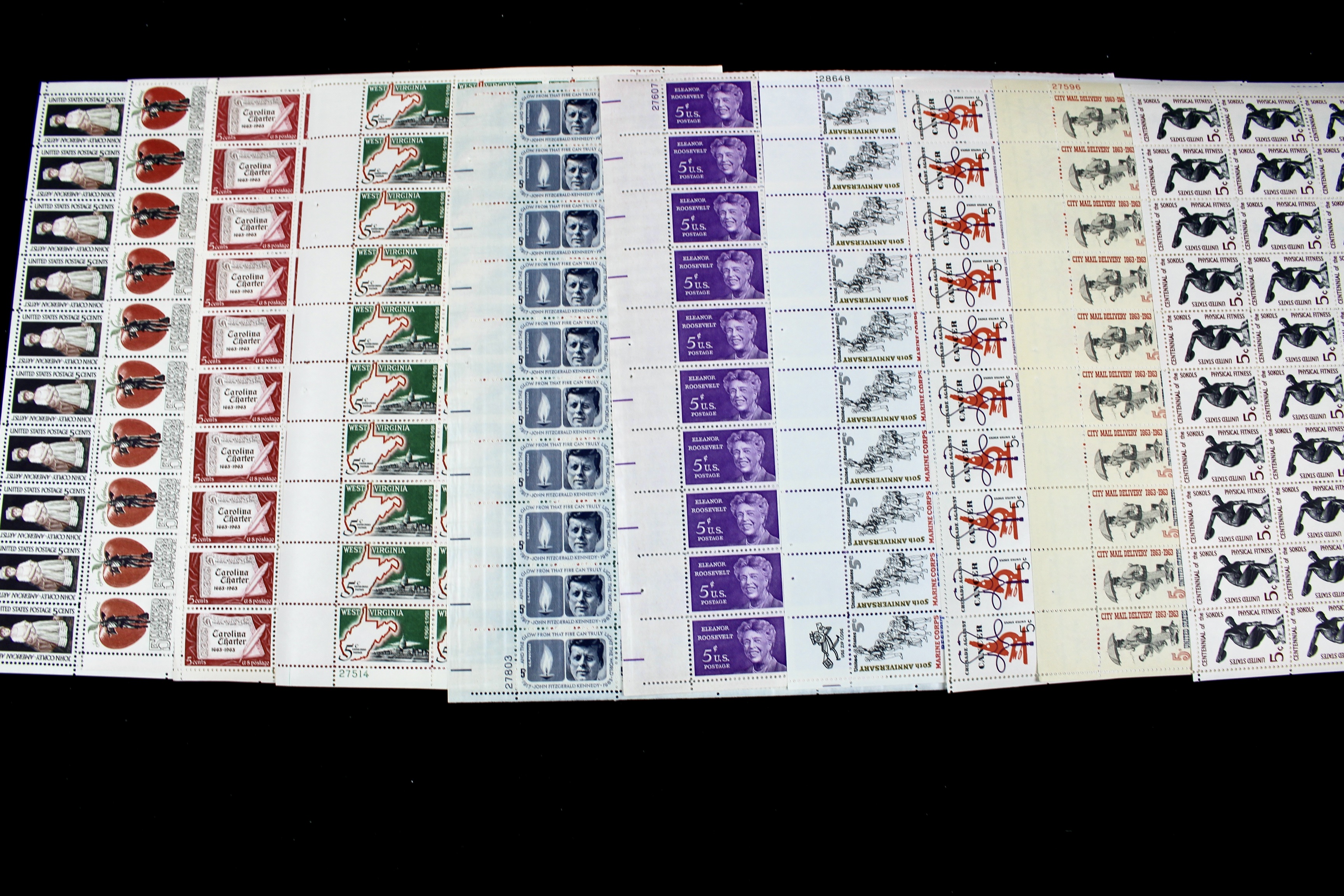 Forty-Seven Different U.S. 5-Cent Postage Stamp Sheets, 1950s-1960s