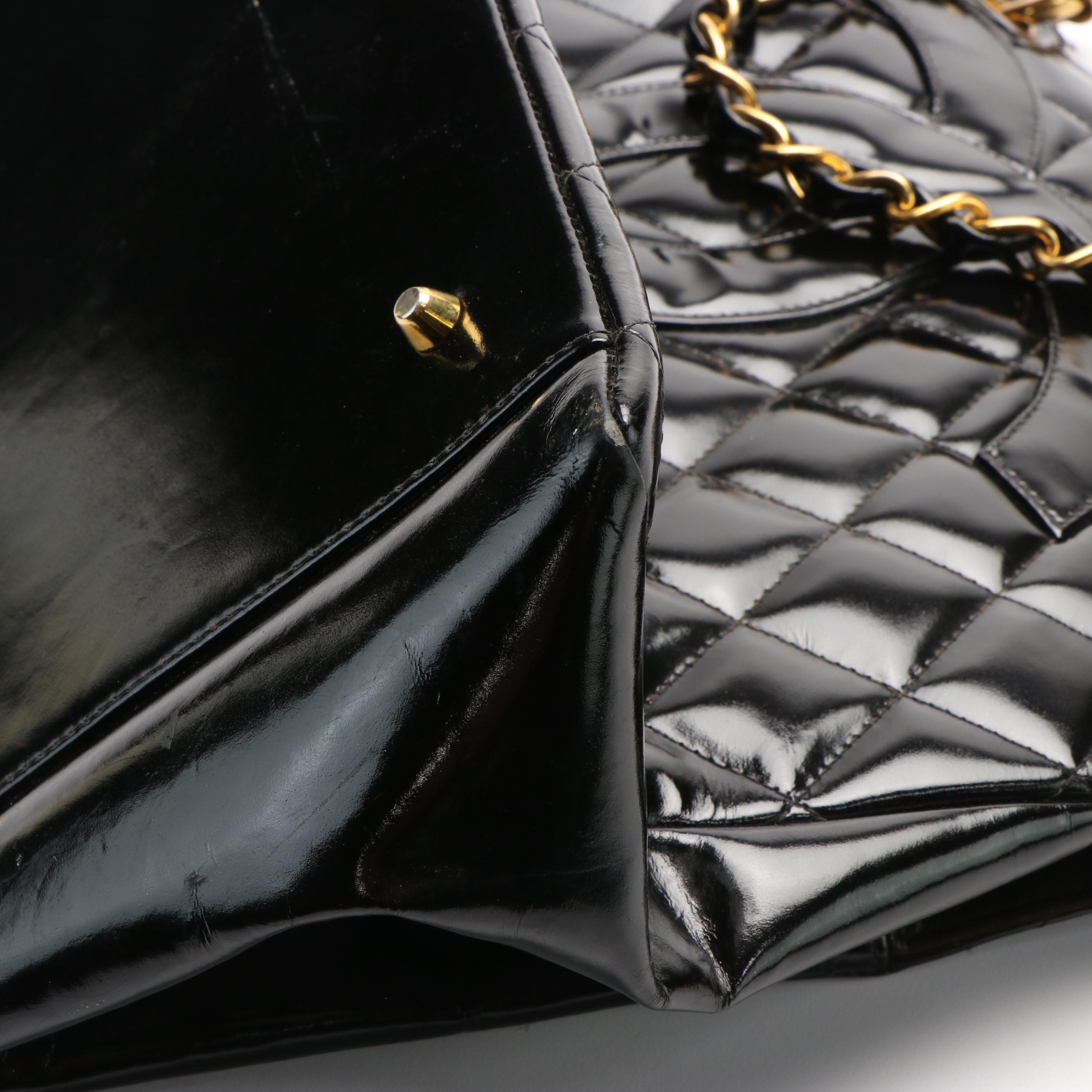 Chanel CC Chain Strap Tote Bag in Black Matelassé Patent Leather