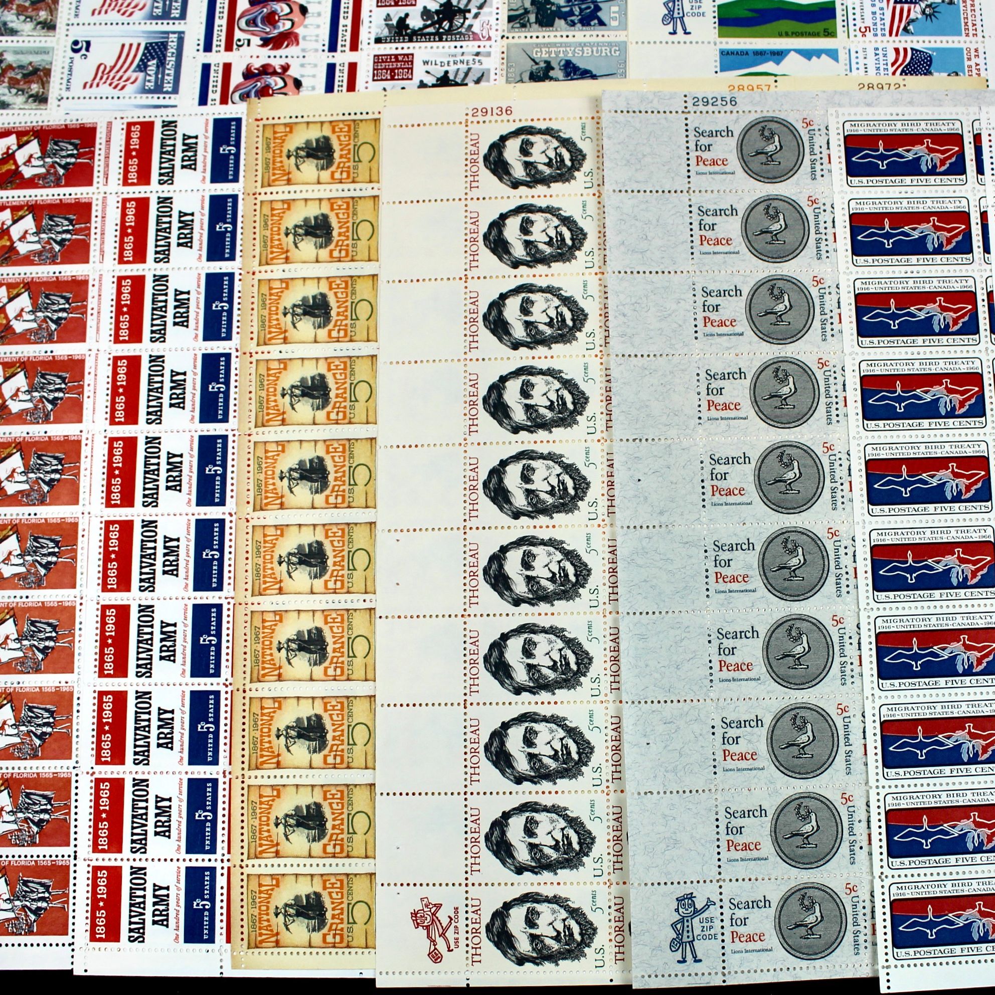 Forty-Seven Different U.S. 5-Cent Postage Stamp Sheets, 1950s-1960s