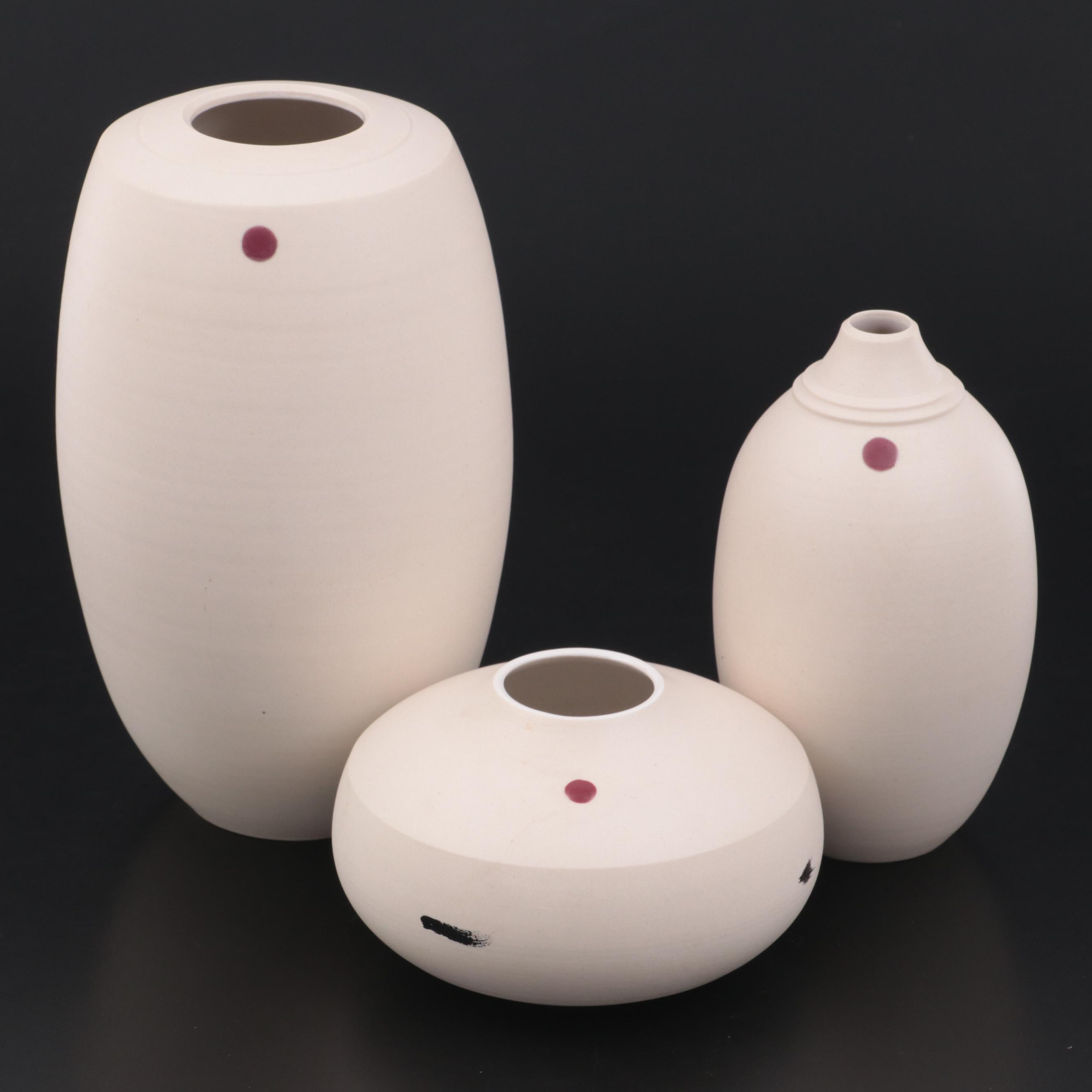 J.L. Barker Ceramic Bisque Wheel Thrown Vases, 1996