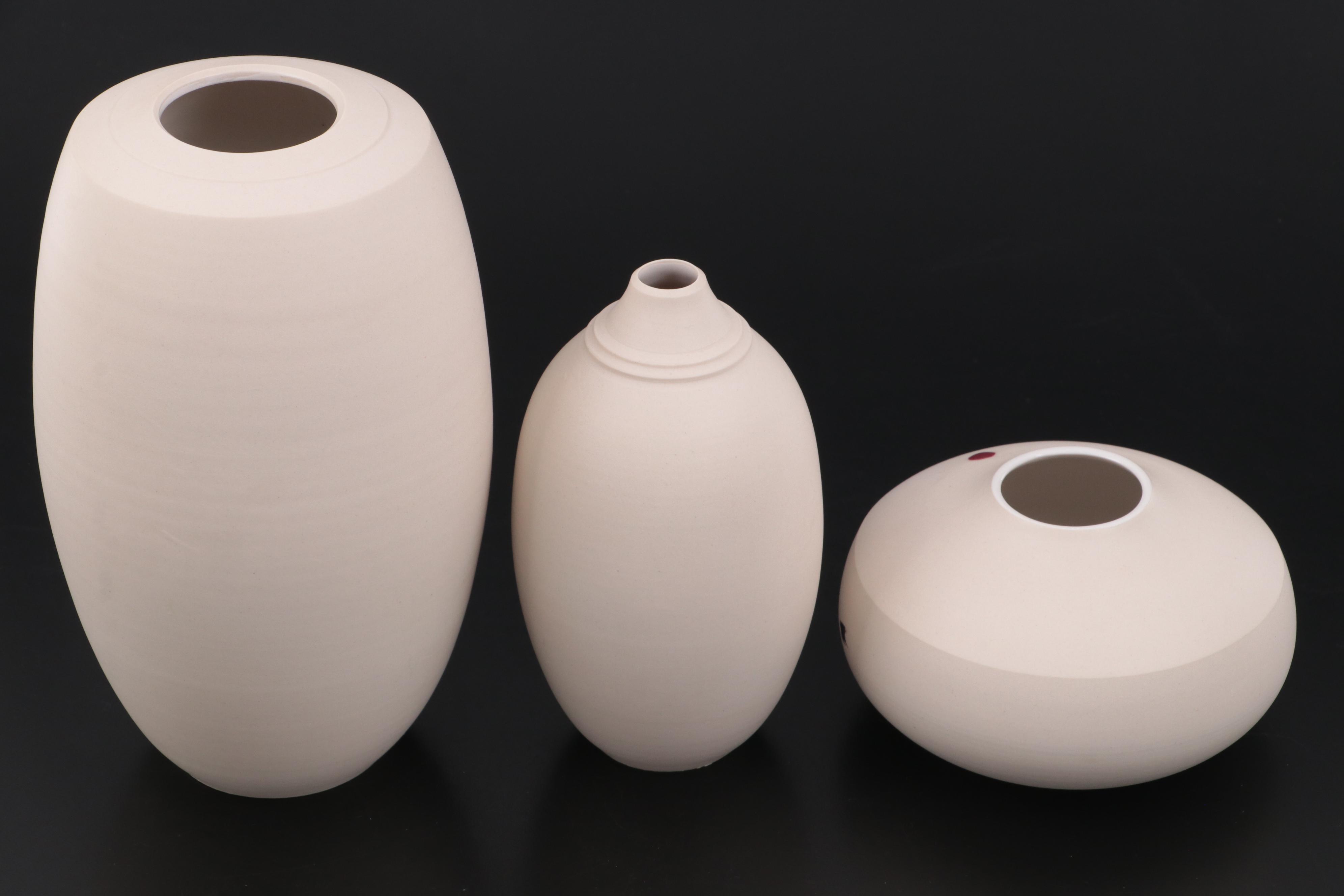 J.L. Barker Ceramic Bisque Wheel Thrown Vases, 1996