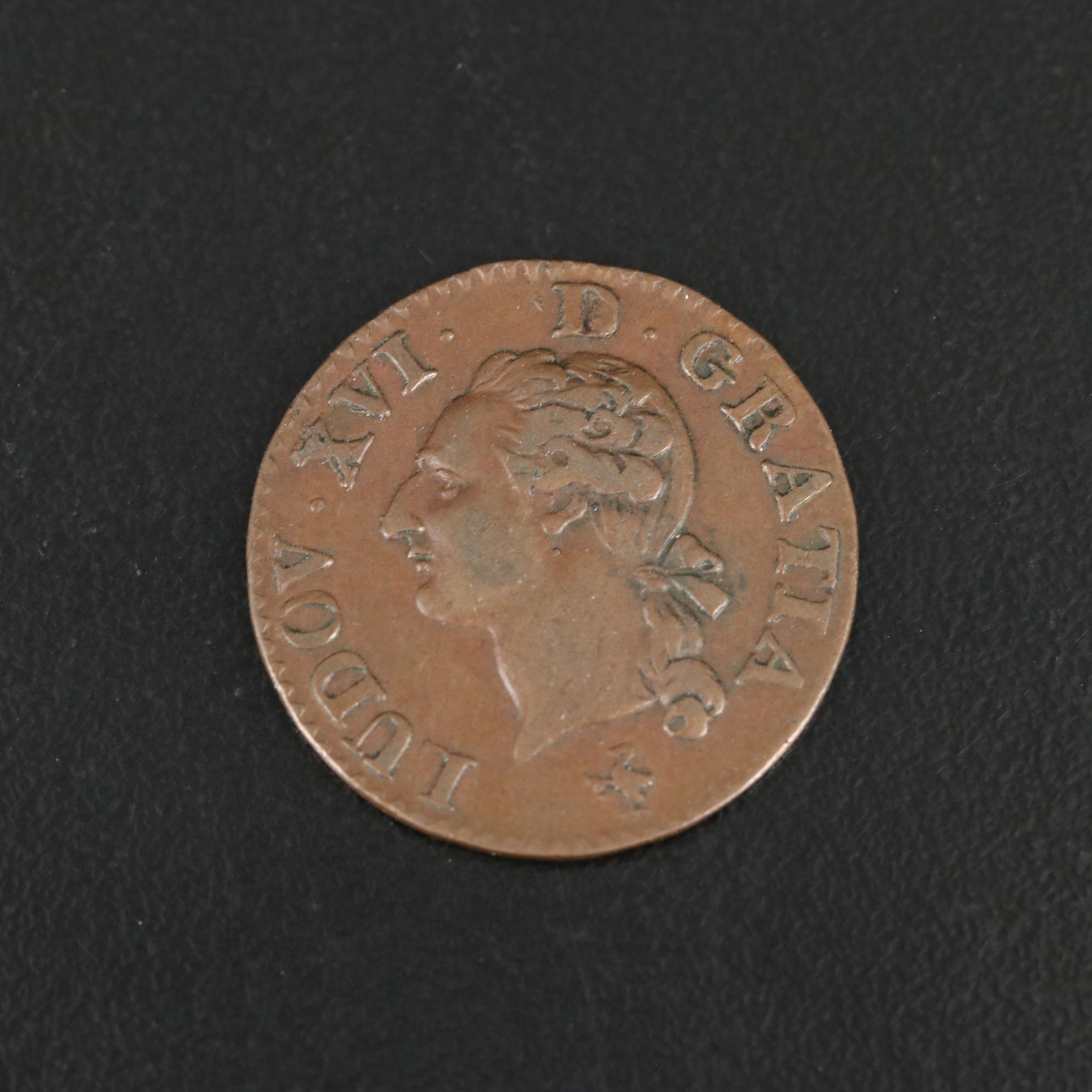 1780 France 1-Liard Coin of Louis XVI