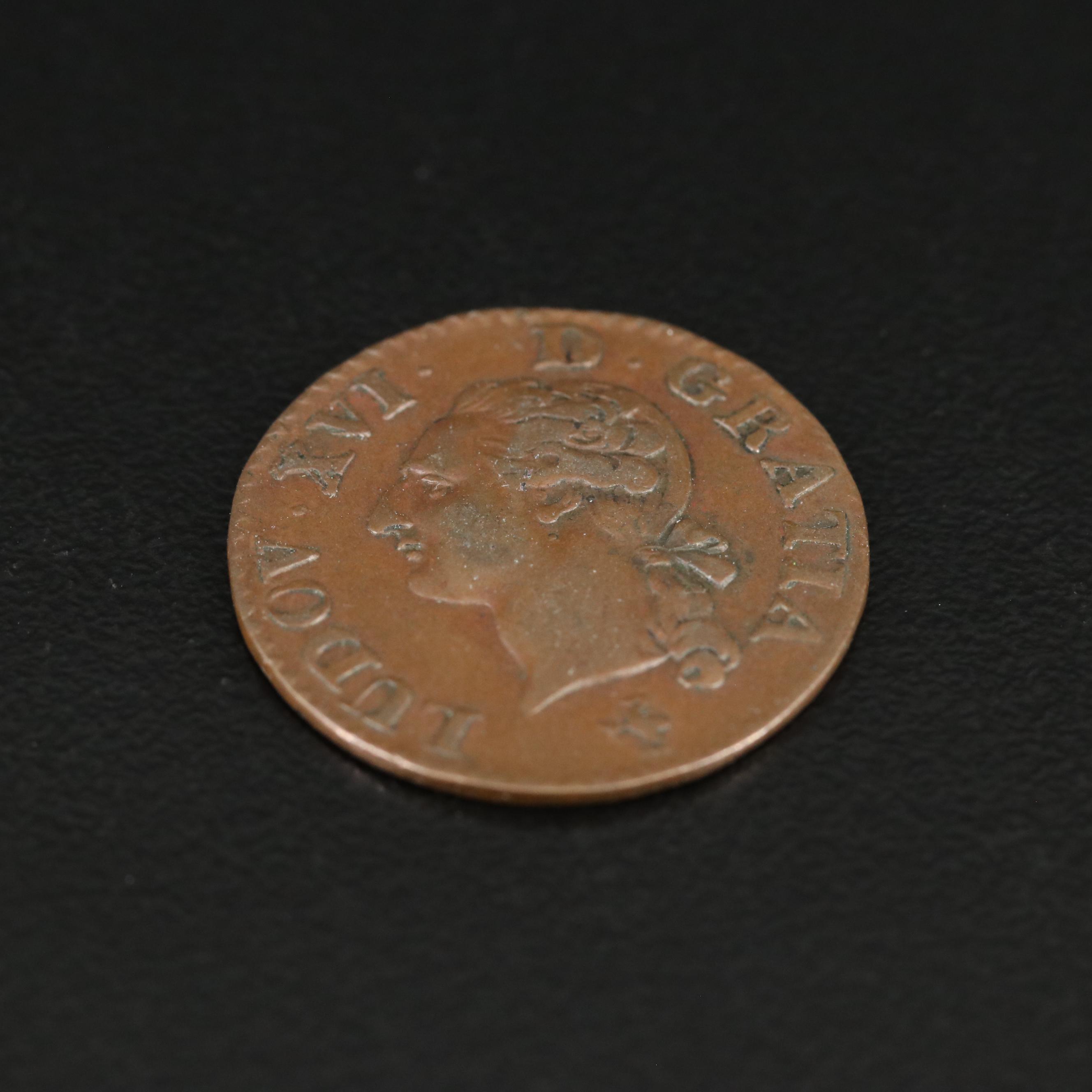 1780 France 1-Liard Coin of Louis XVI