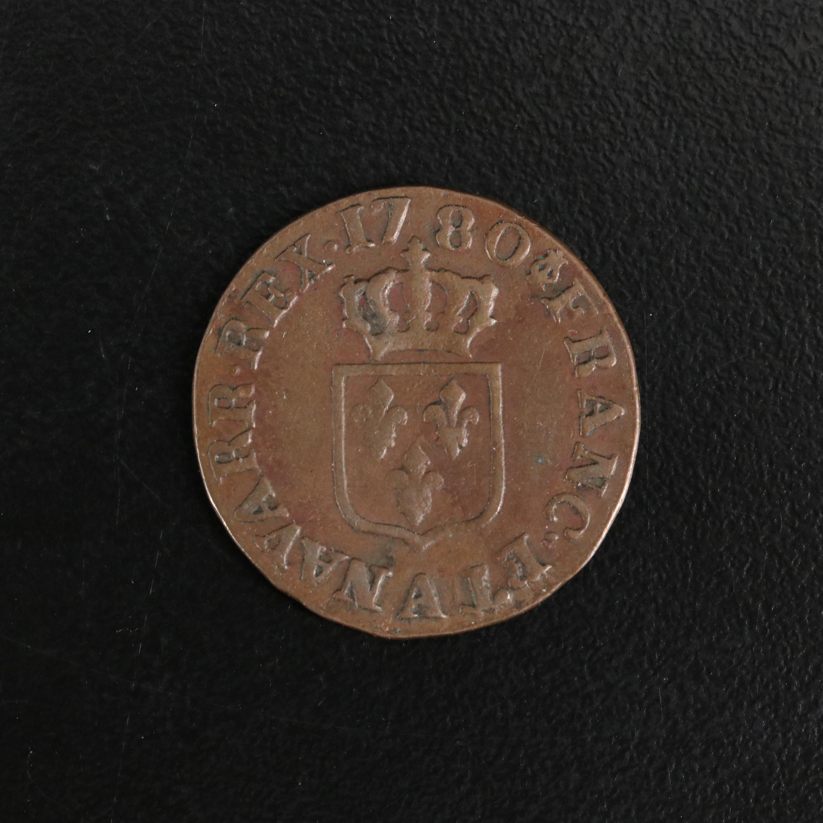 1780 France 1-Liard Coin of Louis XVI