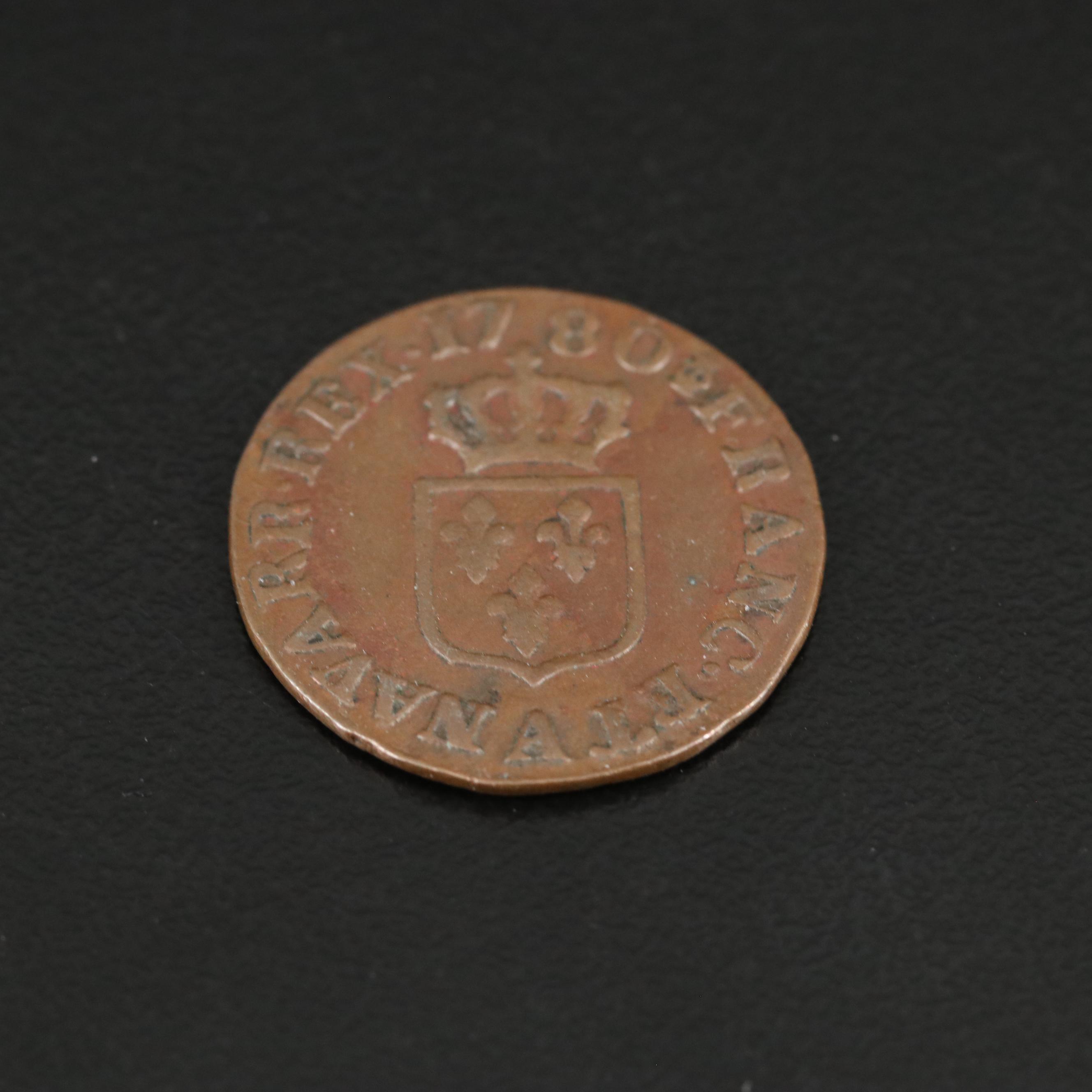 1780 France 1-Liard Coin of Louis XVI