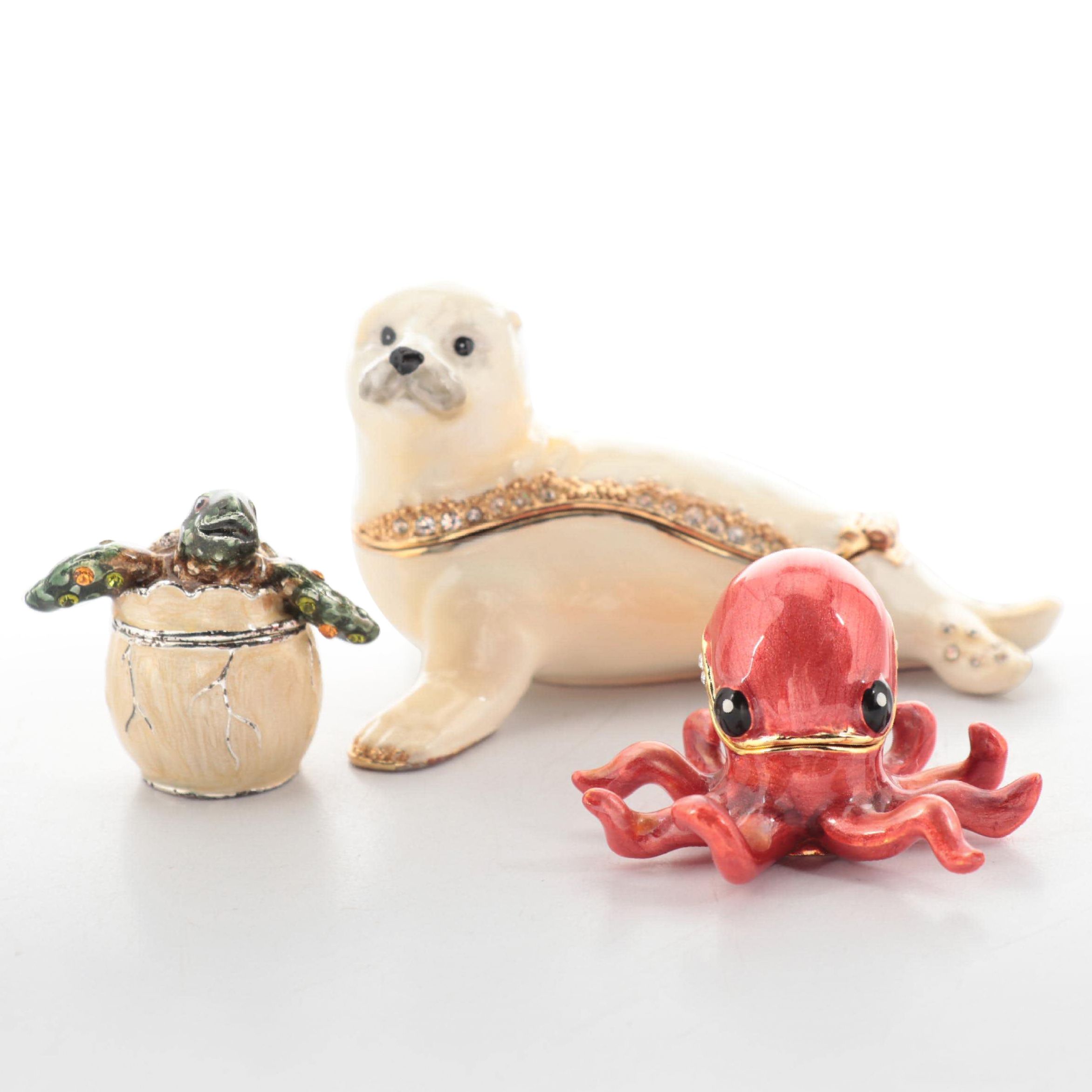 Jeweled and Enamel Animal Shaped Boxes
