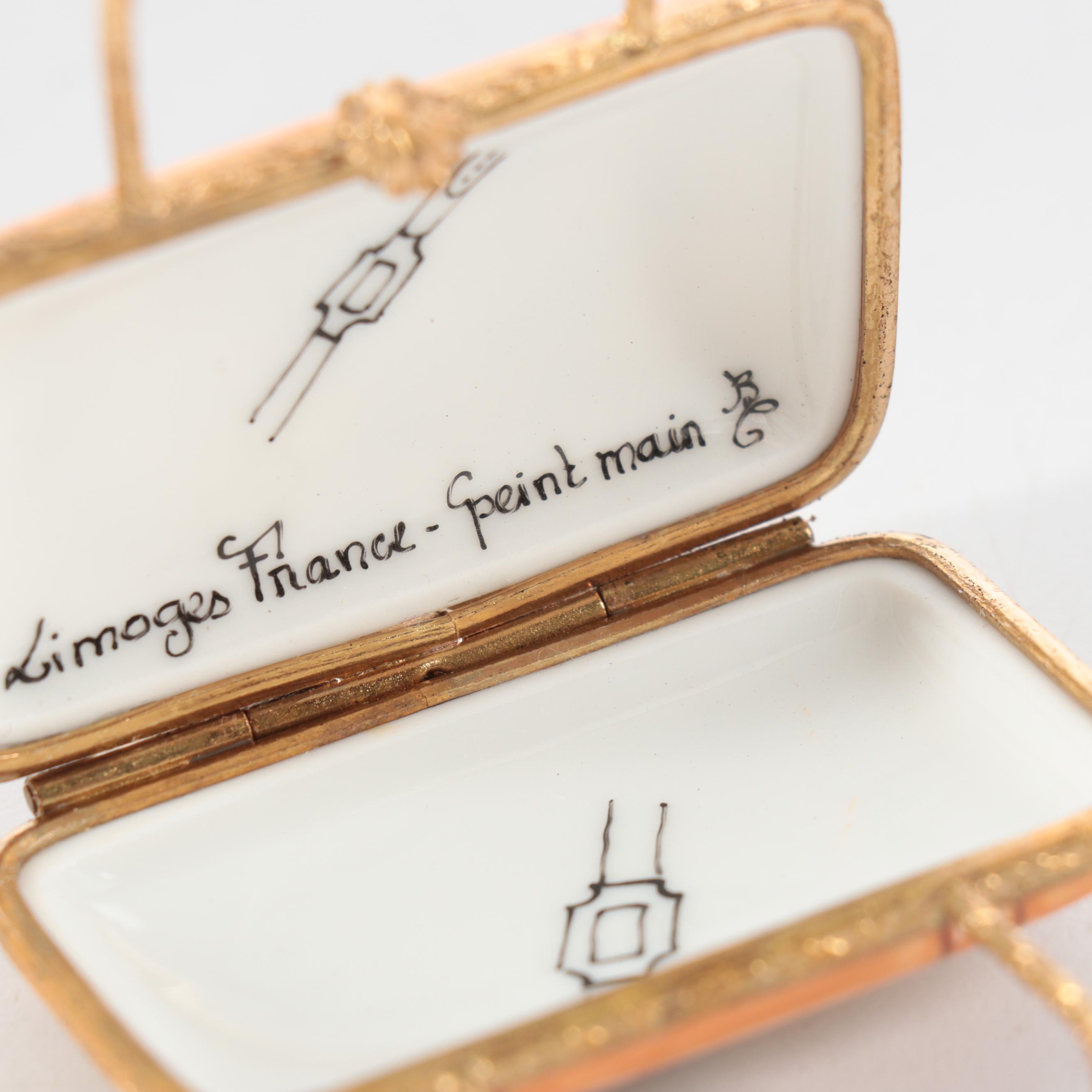 Travel Motif Luggage, Passport and Eiffel Tower Motif Limoges Boxes