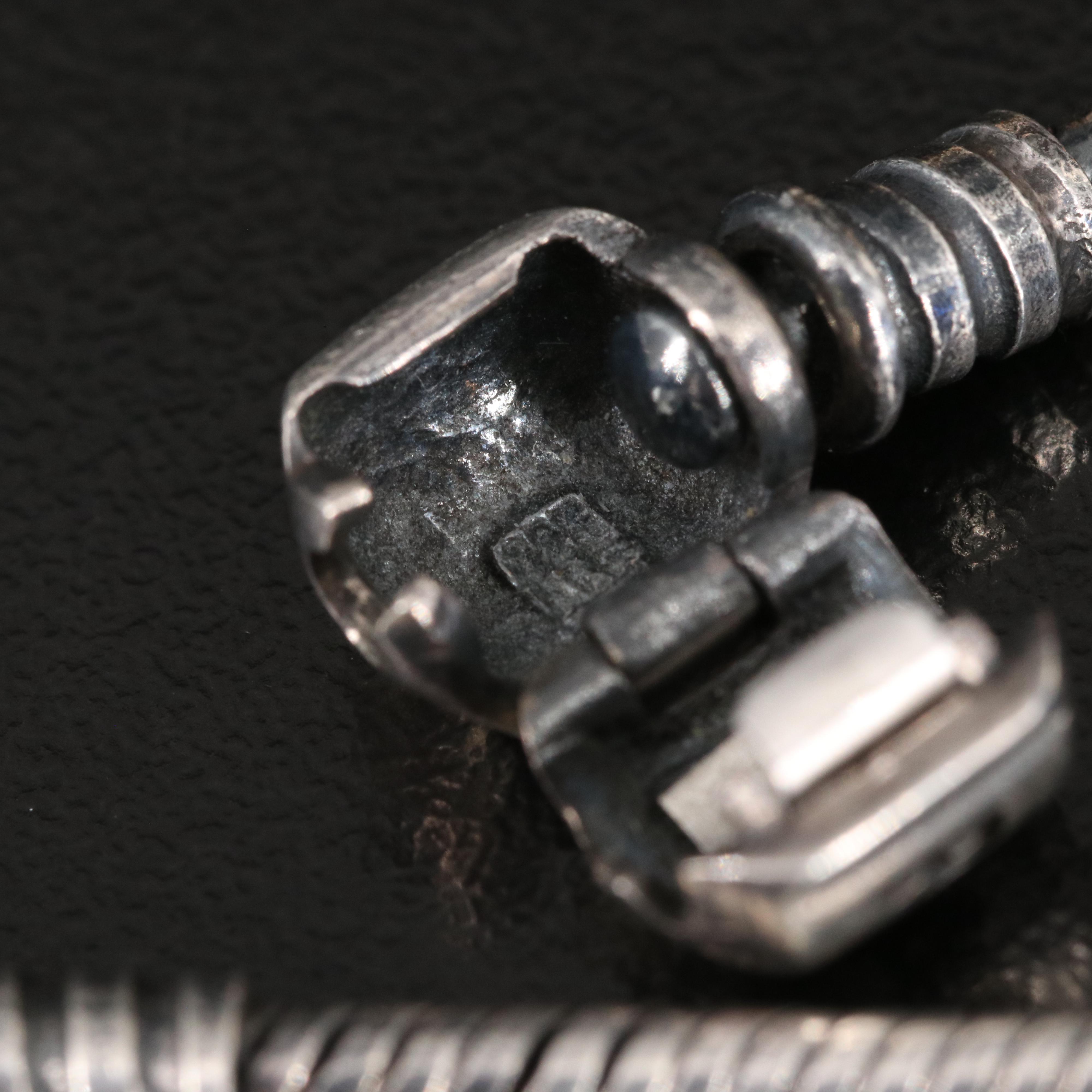 Pandora Sterling Charm Bracelet Including Chalcedony and Art Glass