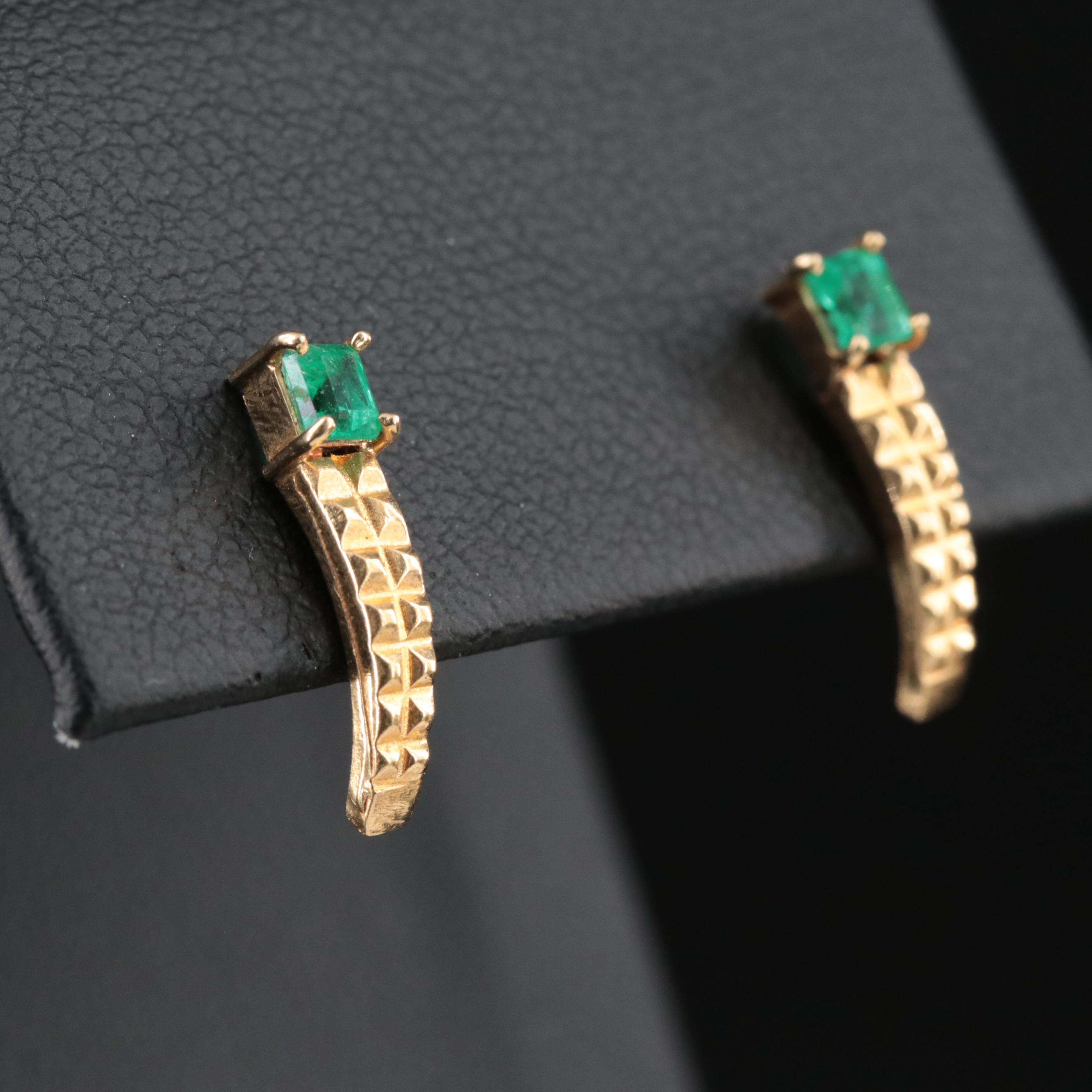 18K Emerald J-Hoop Earrings