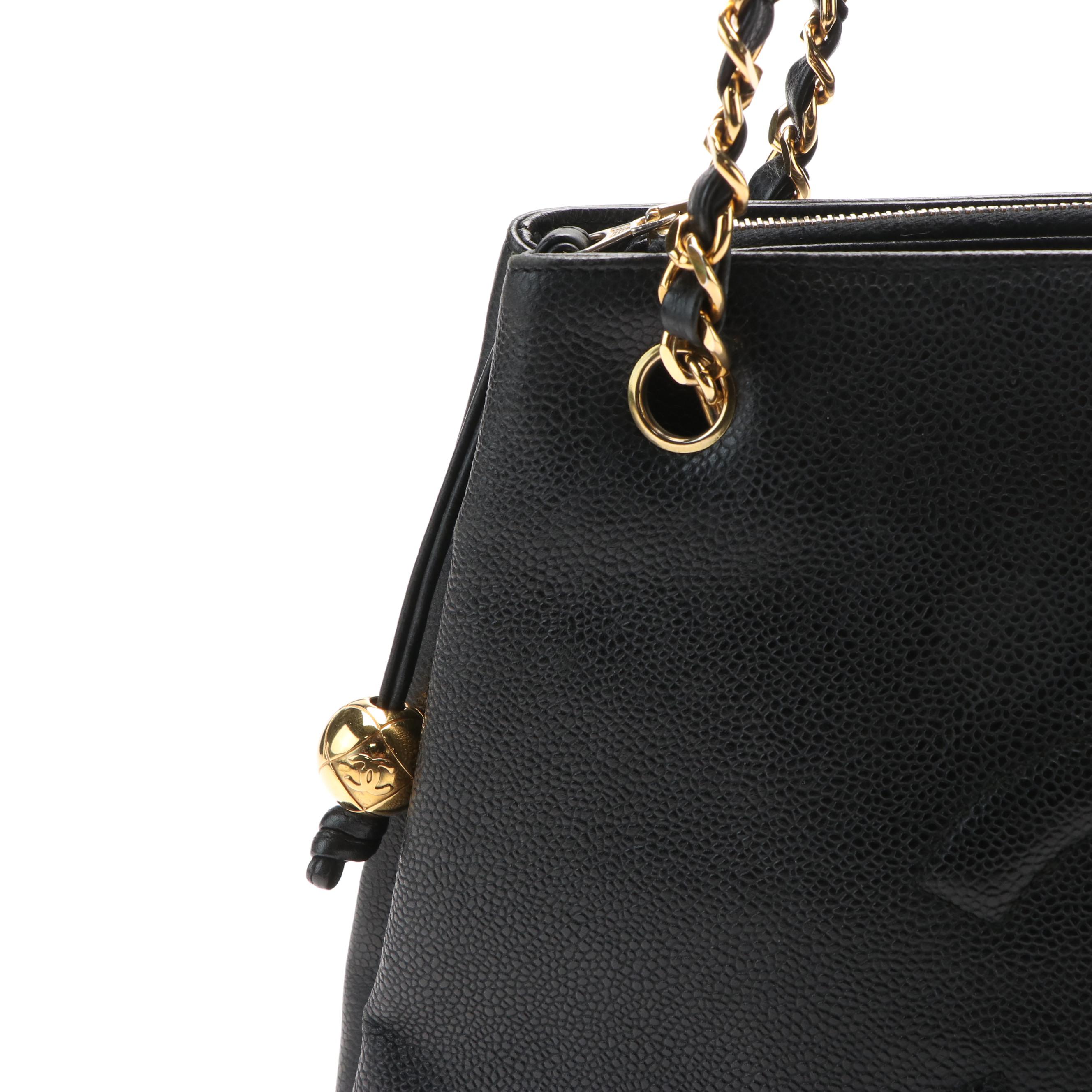 Chanel CC Black Cavier Leather Chain Tote Bag