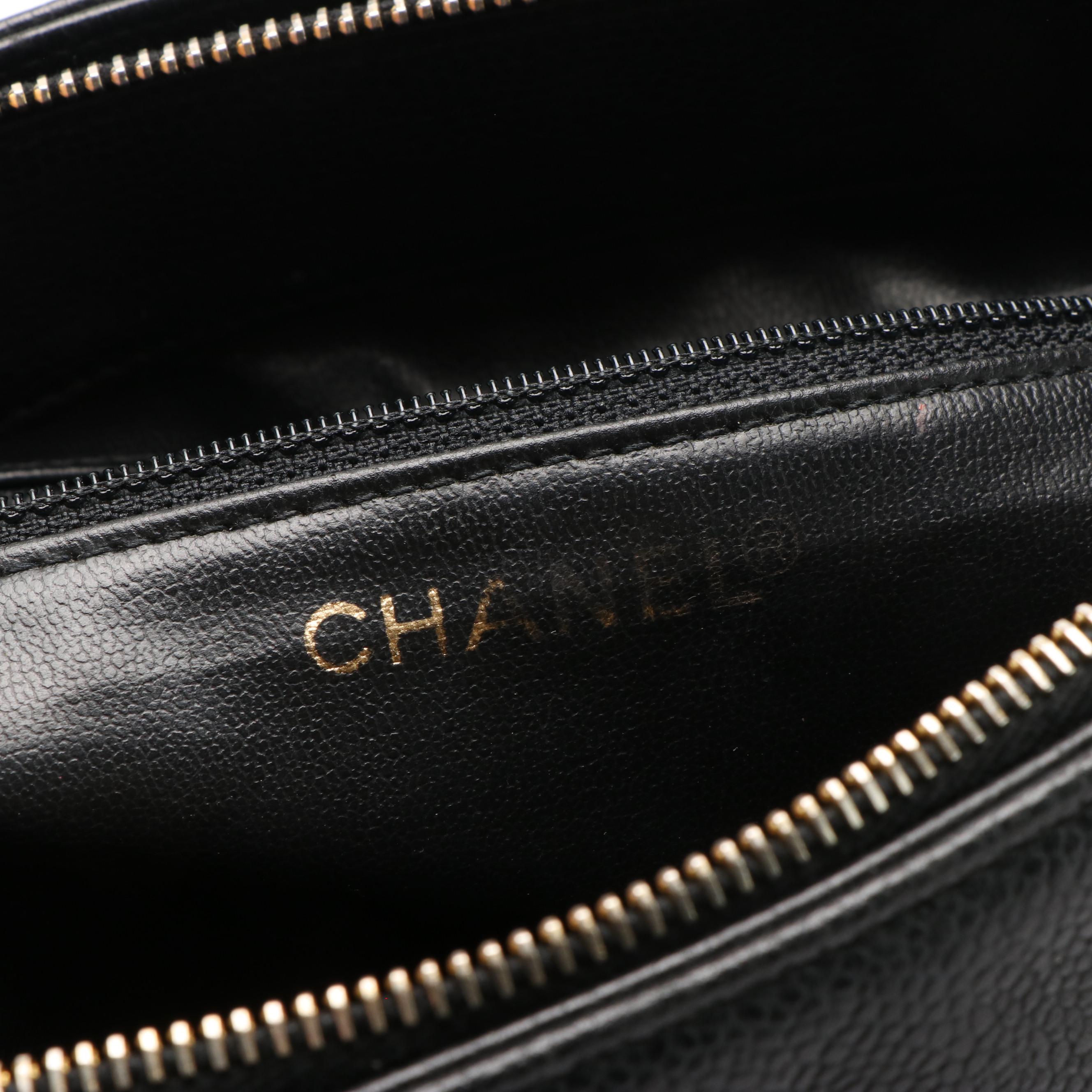 Chanel CC Black Cavier Leather Chain Tote Bag