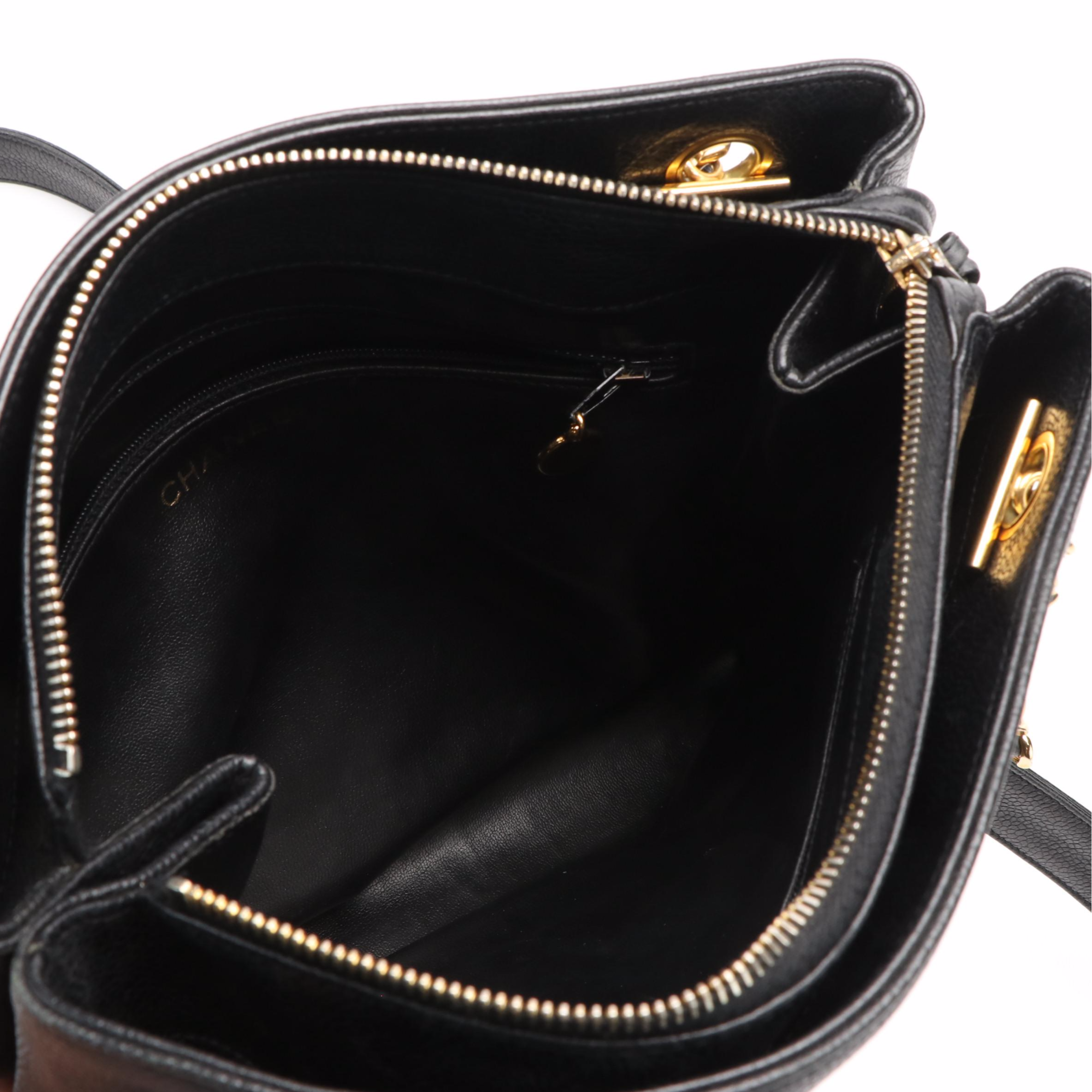 Chanel CC Black Cavier Leather Chain Tote Bag