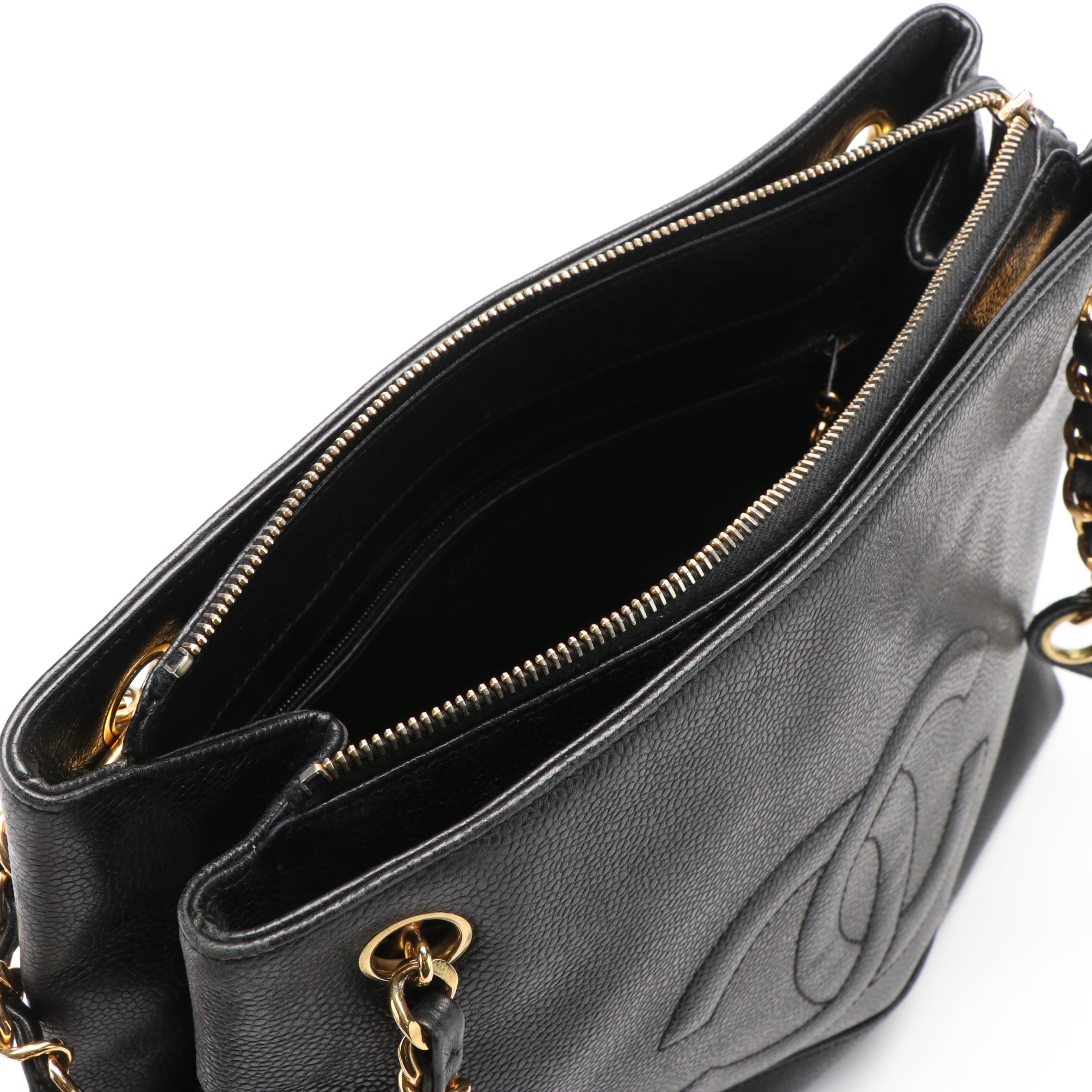 Chanel CC Black Cavier Leather Chain Tote Bag