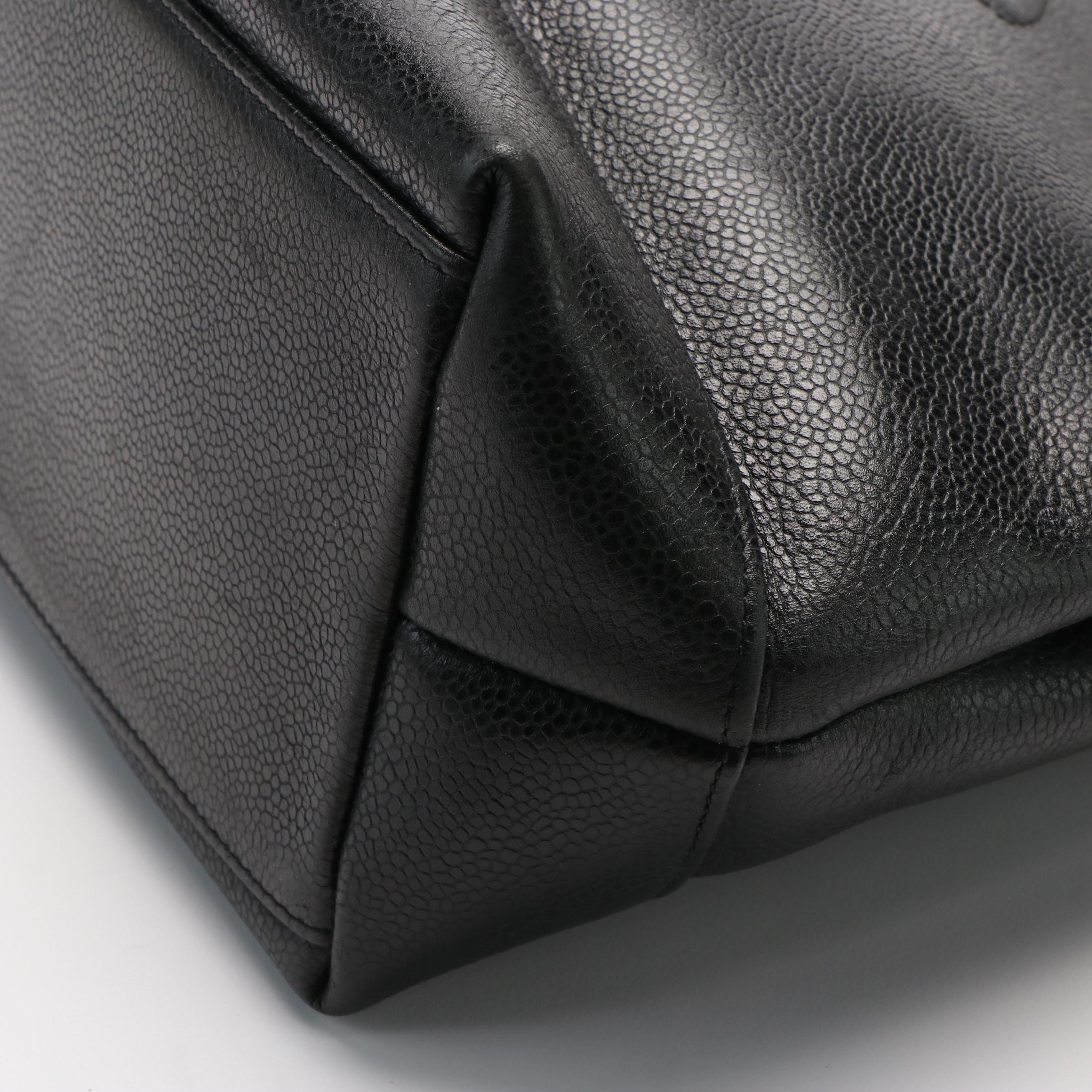 Chanel CC Black Cavier Leather Chain Tote Bag